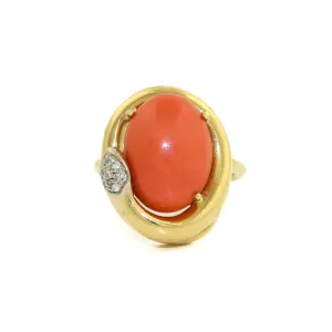 18k x Oval Coral & Diamond Snake Cocktail Ring