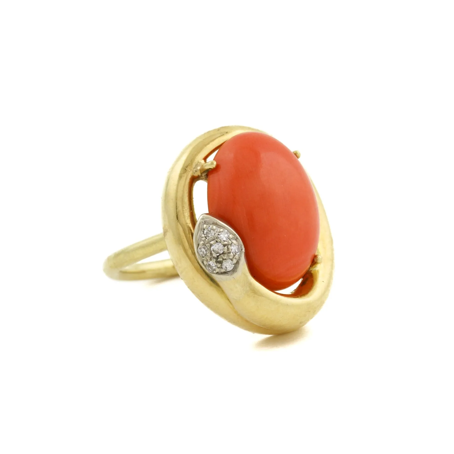 18k x Oval Coral & Diamond Snake Cocktail Ring