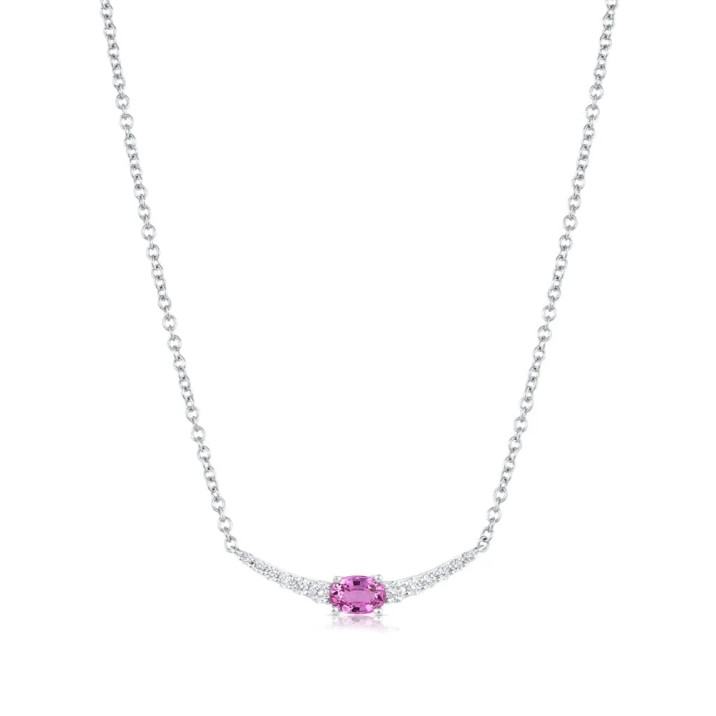 18kt White Gold Pink Sapphire and Diamond Crescent Necklace