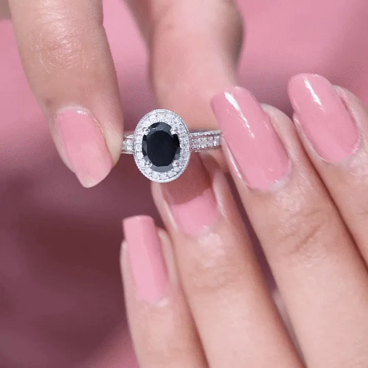 2 CT Black Onyx and Diamond Engagement Ring with Milgrain Details