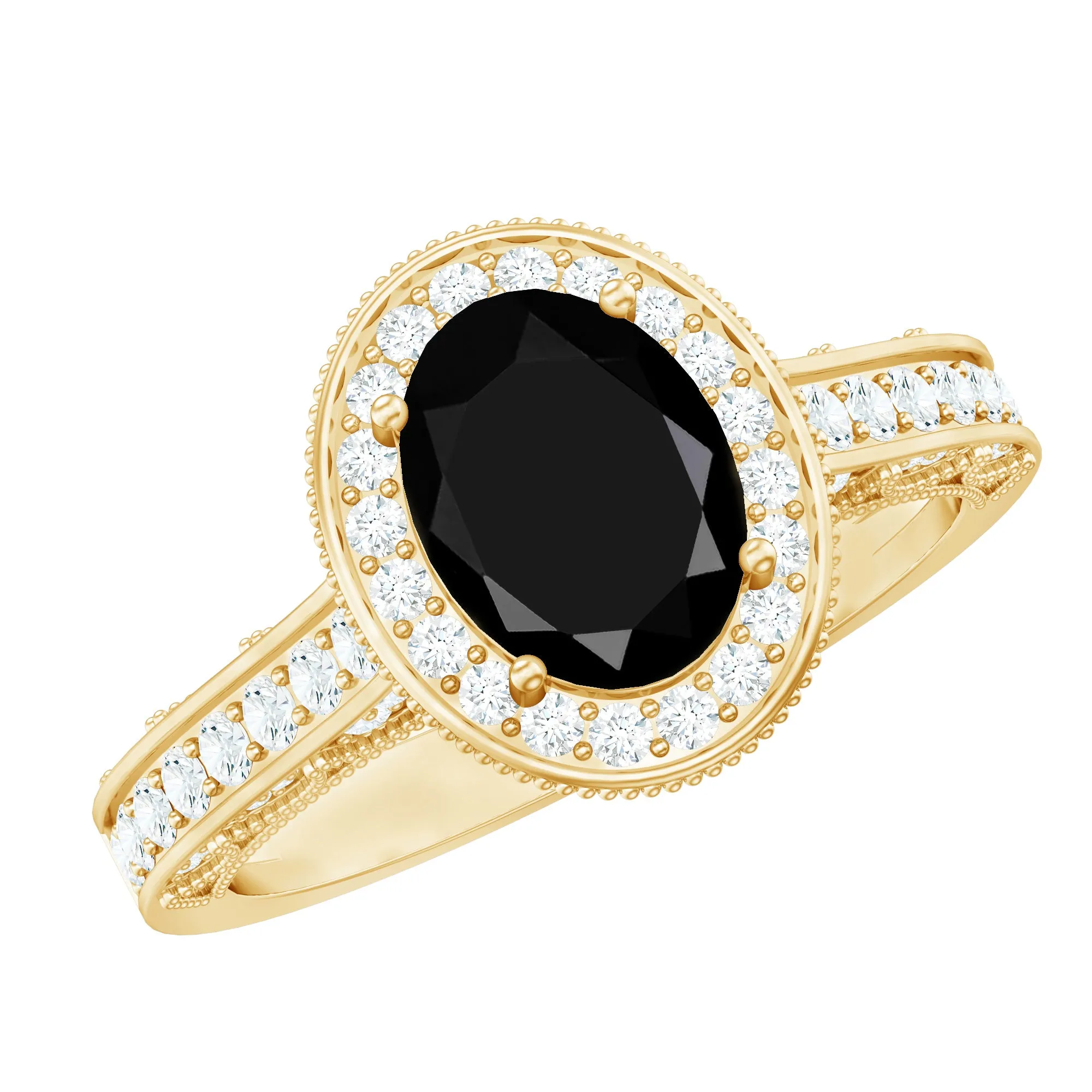 2 CT Black Onyx and Diamond Engagement Ring with Milgrain Details