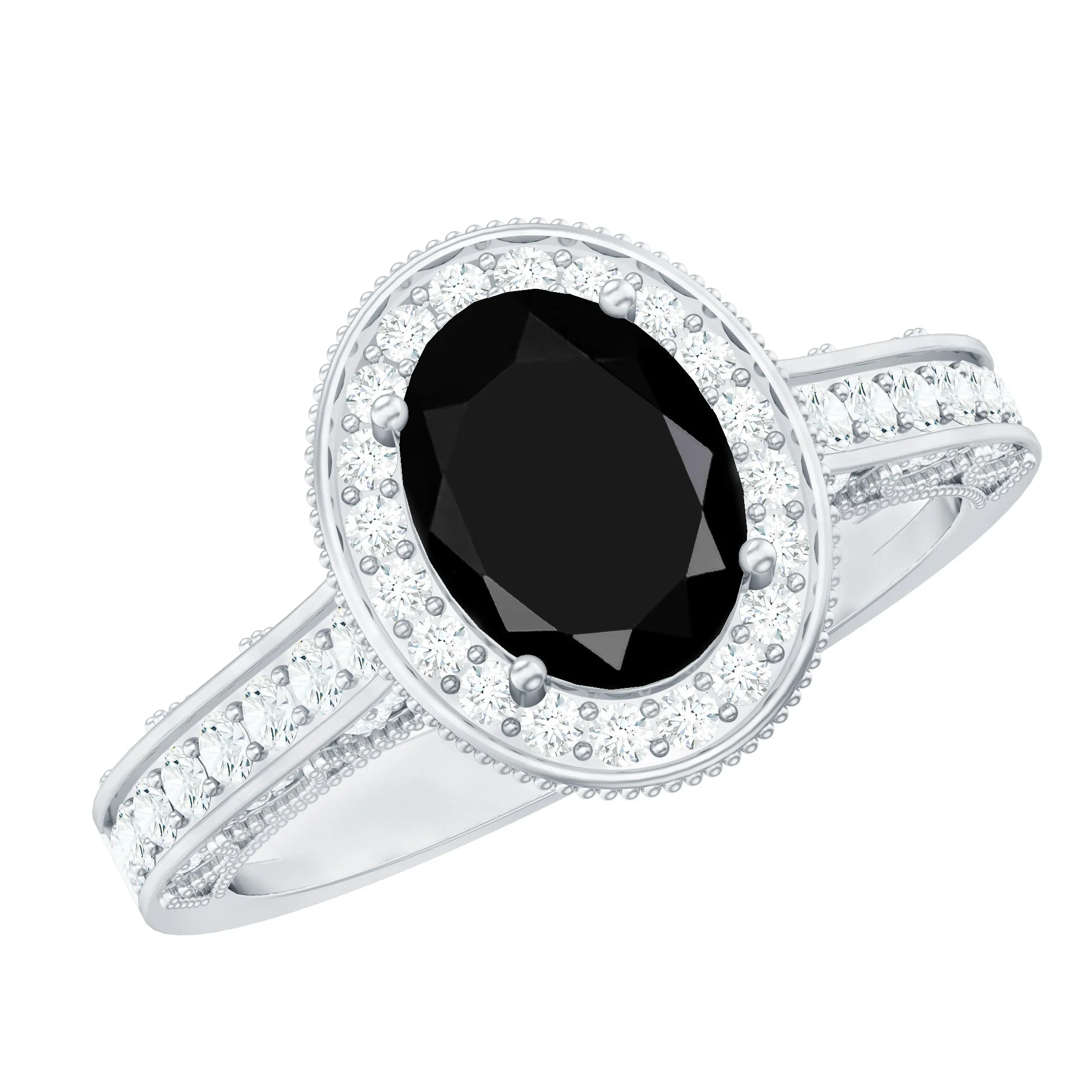 2 CT Black Onyx and Diamond Engagement Ring with Milgrain Details
