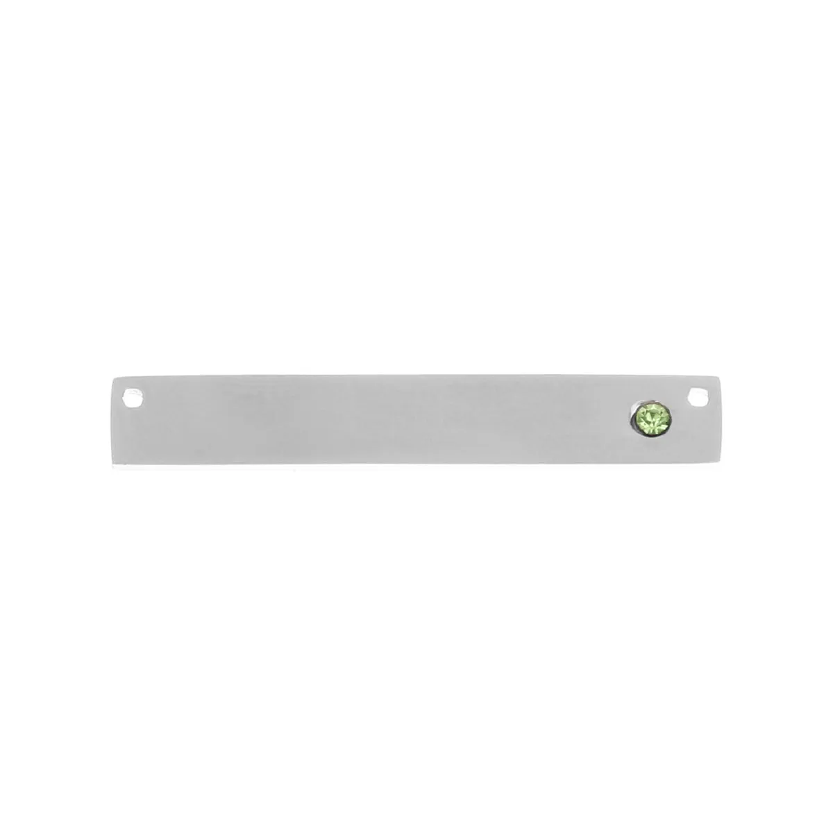 2 Stainless Steel Metal Bar Connector Blanks, top holes, PERIDOT GREEN CRYSTAL, Rectangle Charms, 38mm x 6mm, (1-1/2" x 1/4"), chs3418