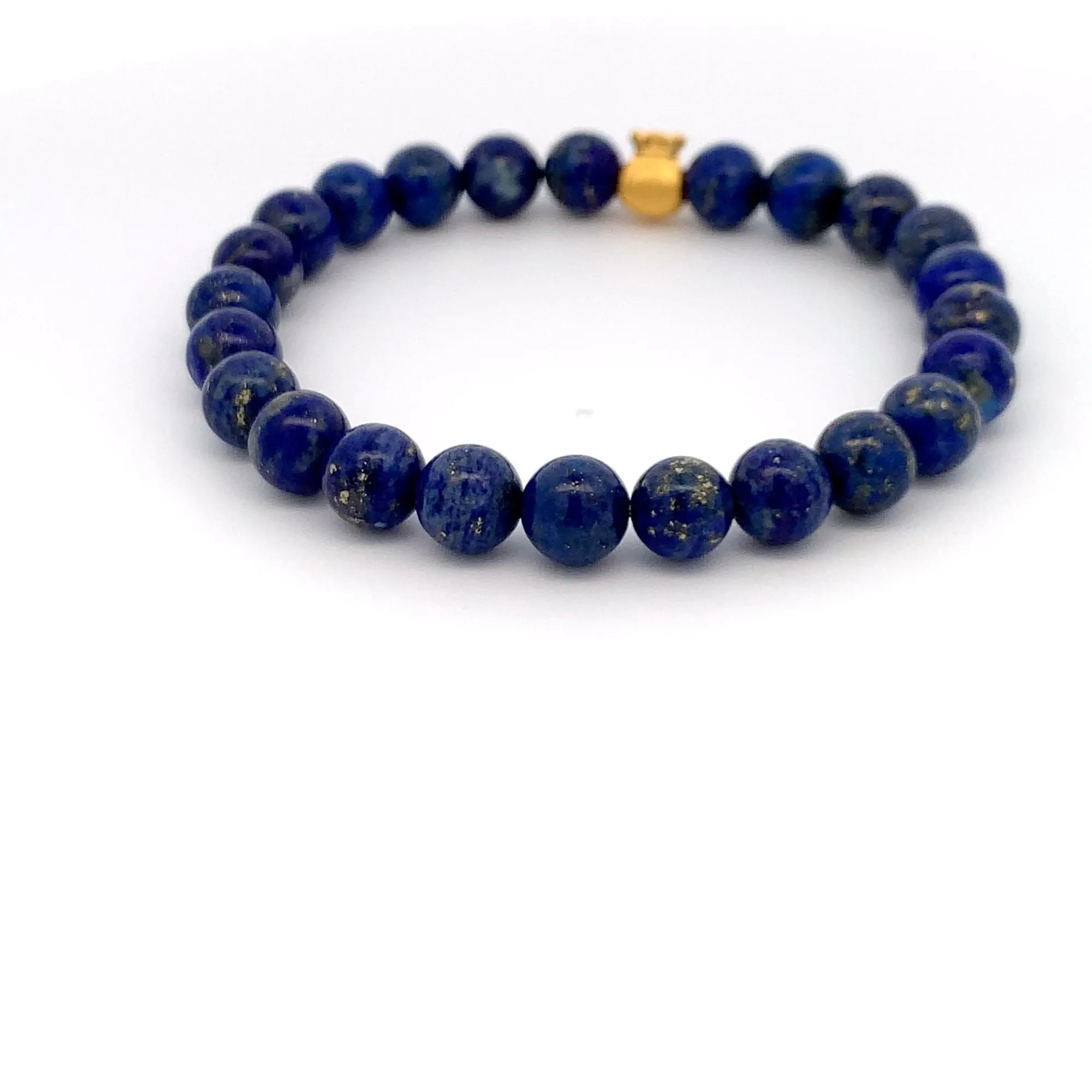 24K Gold Money Bag Lucky Charm Bracelet Gemstones Lapis Lazuli Blue 8mm