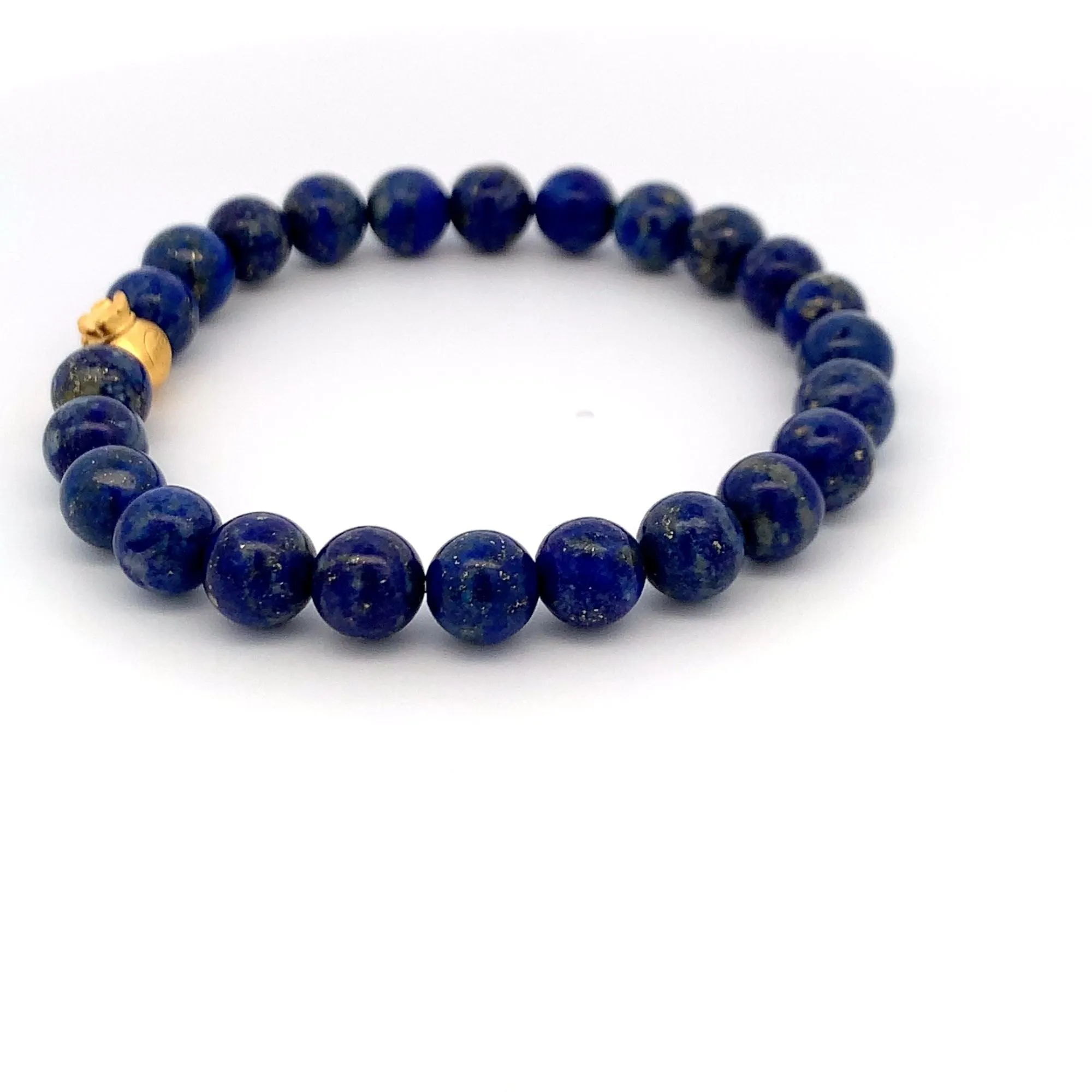 24K Gold Money Bag Lucky Charm Bracelet Gemstones Lapis Lazuli Blue 8mm