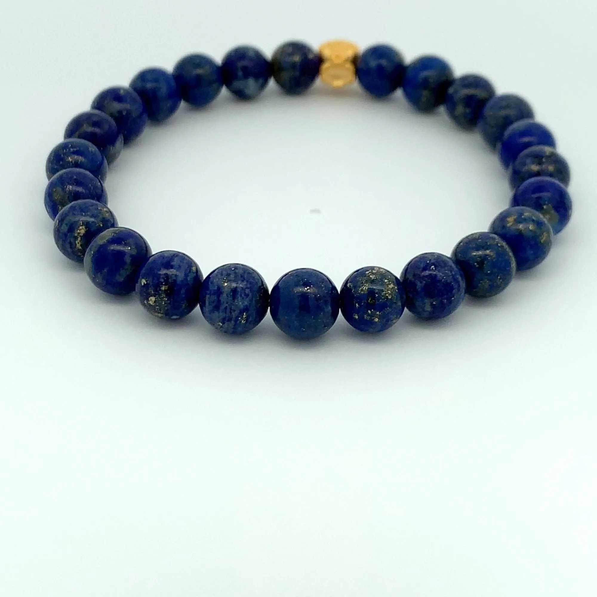 24K Gold Money Bag Lucky Charm Bracelet Gemstones Lapis Lazuli Blue 8mm