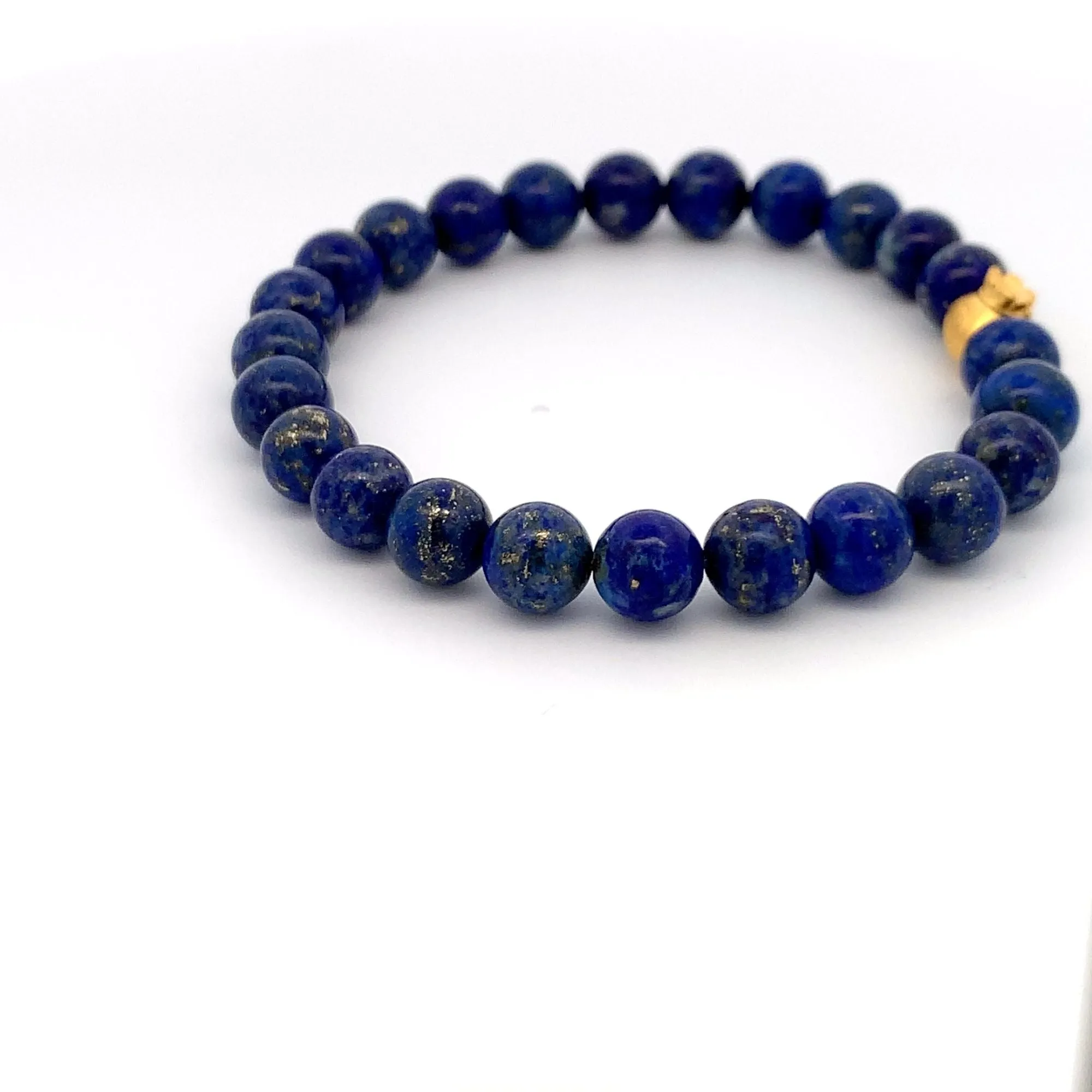 24K Gold Money Bag Lucky Charm Bracelet Gemstones Lapis Lazuli Blue 8mm
