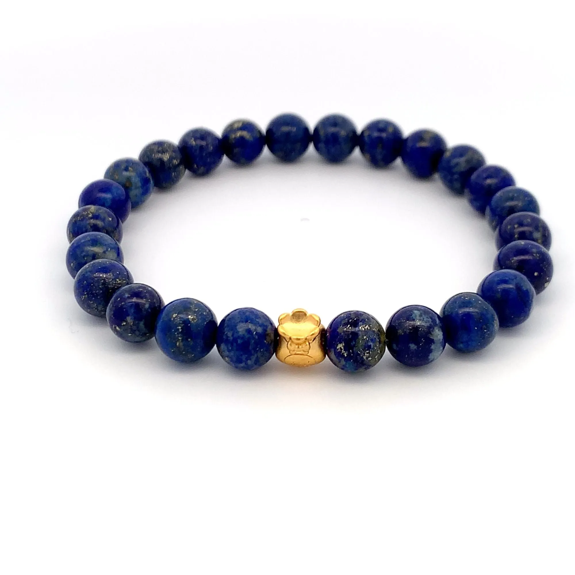 24K Gold Money Bag Lucky Charm Bracelet Gemstones Lapis Lazuli Blue 8mm