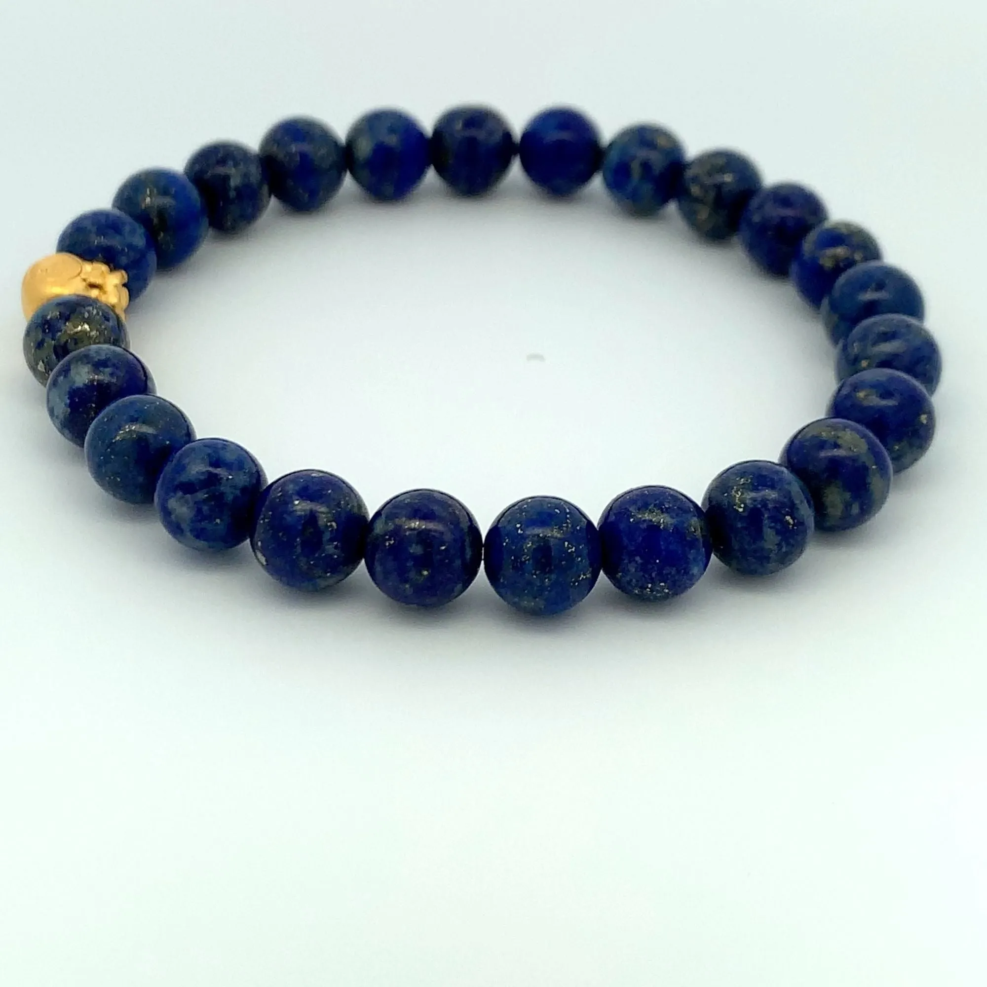 24K Gold Money Bag Lucky Charm Bracelet Gemstones Lapis Lazuli Blue 8mm