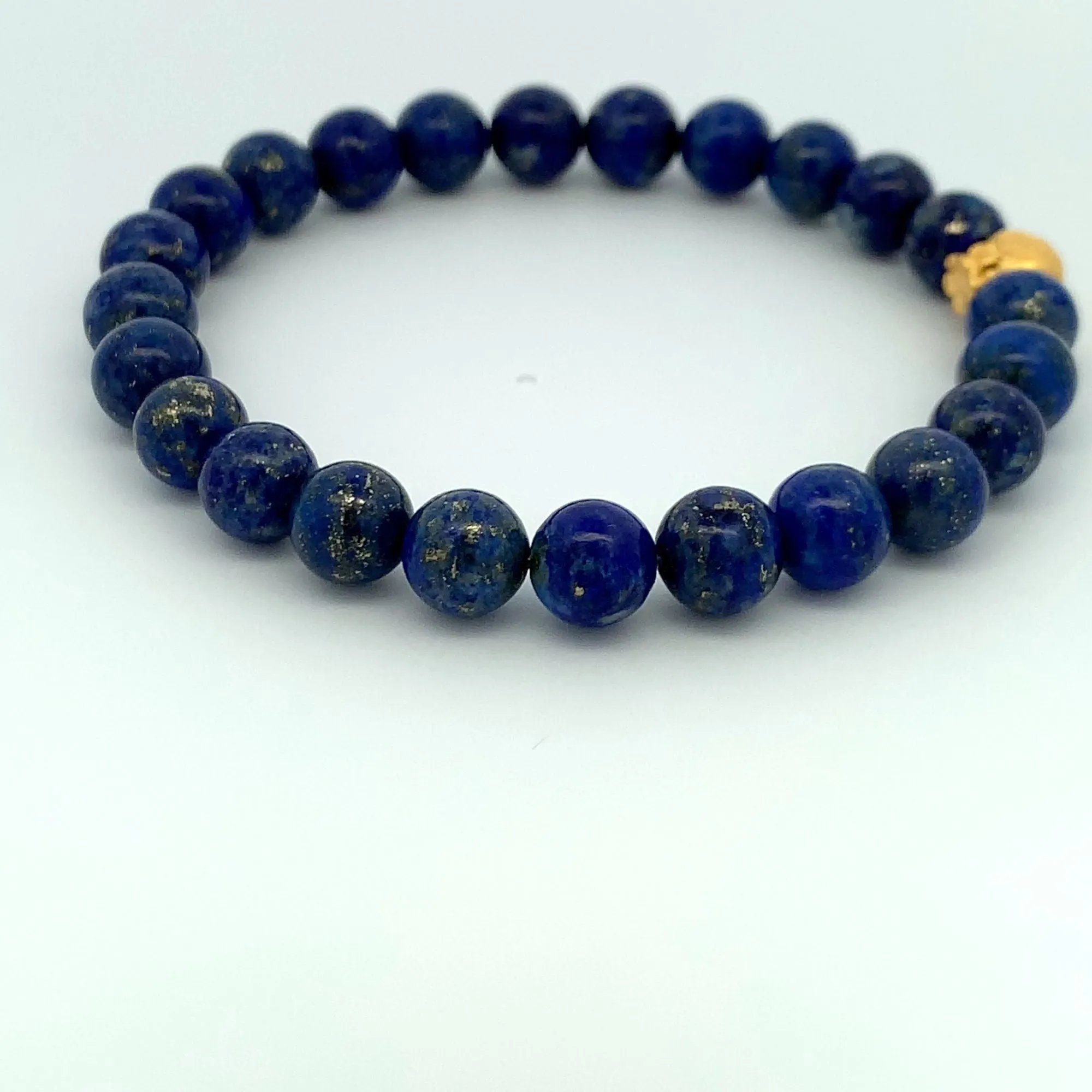 24K Gold Money Bag Lucky Charm Bracelet Gemstones Lapis Lazuli Blue 8mm