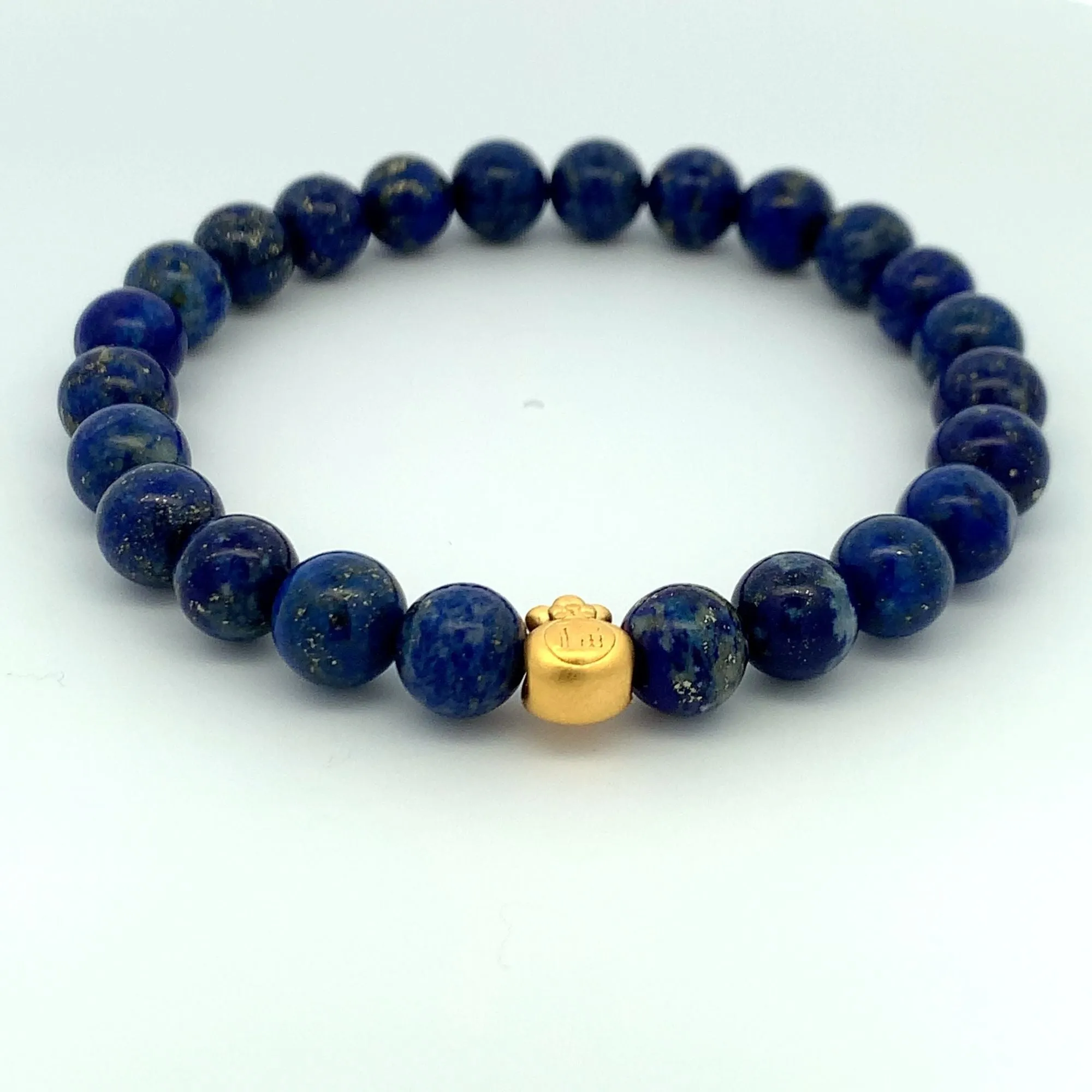 24K Gold Money Bag Lucky Charm Bracelet Gemstones Lapis Lazuli Blue 8mm