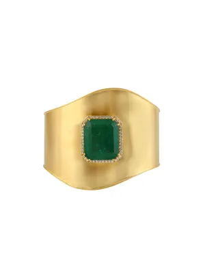 29.61ct Diamond Emerald 18K Gold Wide Cuff Bracelet