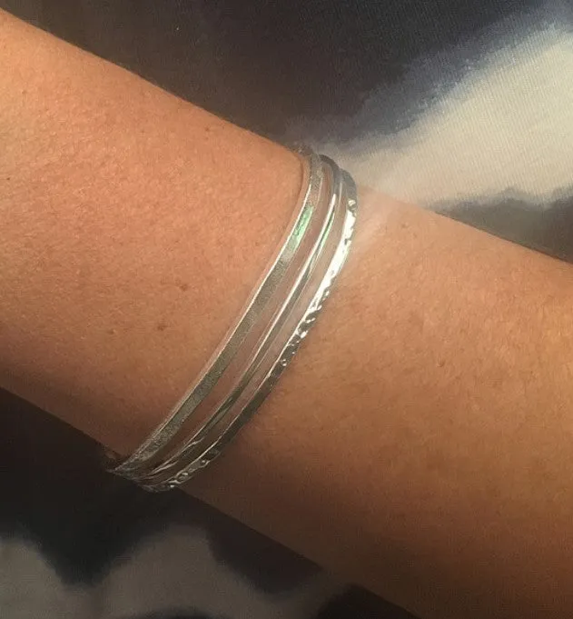3 Bar Silver Cuff Bangle with Texture
