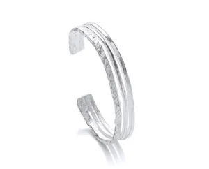 3 Bar Silver Cuff Bangle with Texture