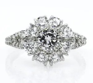 3.20ct Round Diamond Cocktail Cluster Flower Engagement, Wedding, Anniversary Platinum Ring