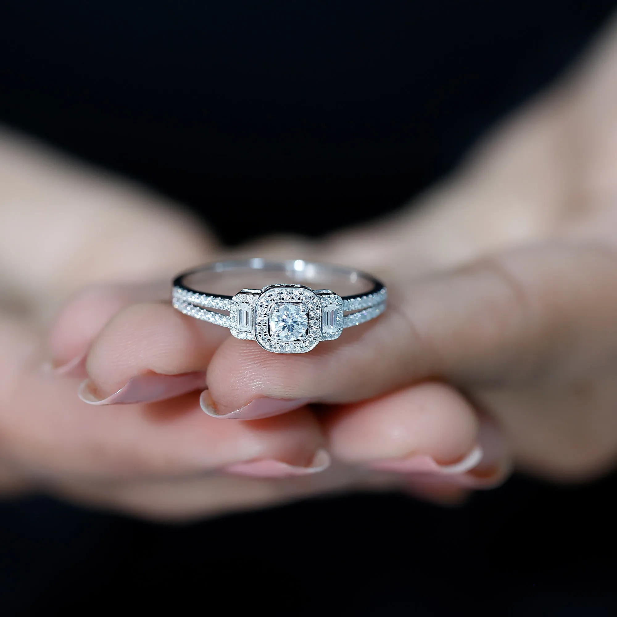 3/4 CT Moissanite Split Shank Engagement Ring