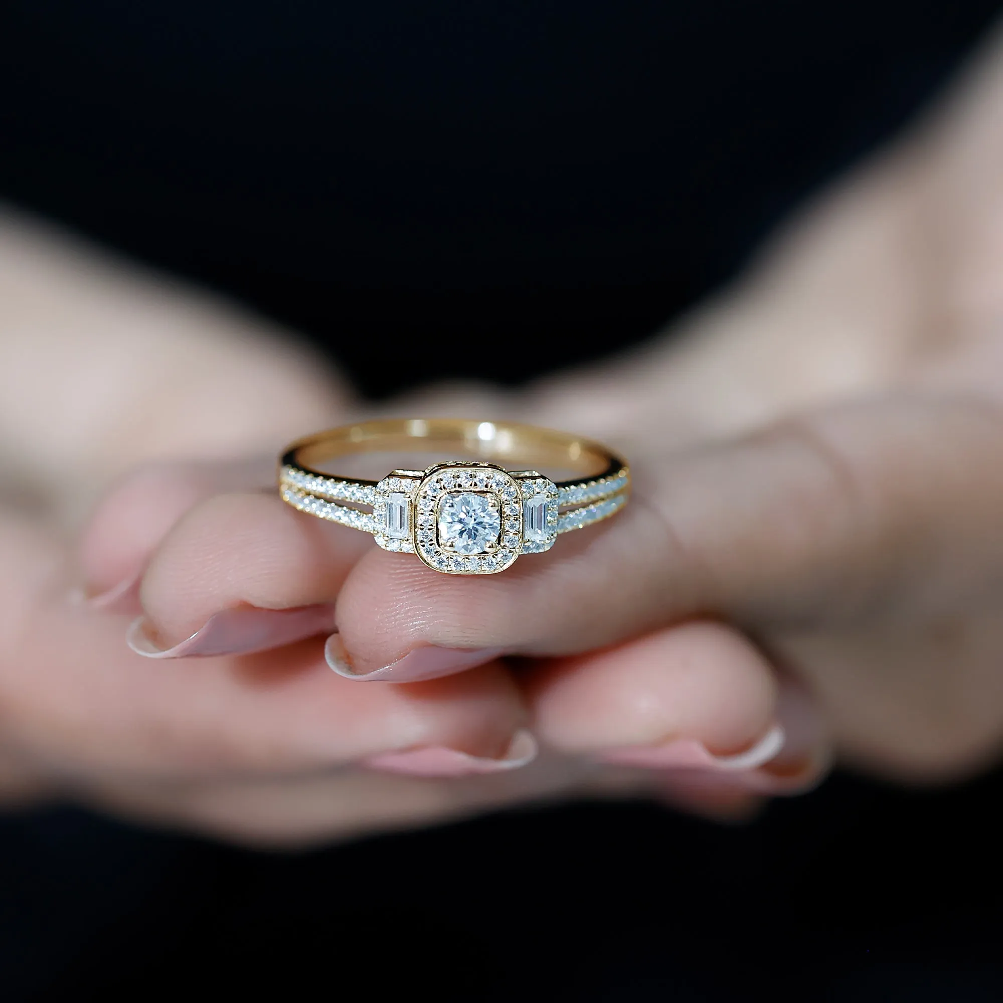 3/4 CT Moissanite Split Shank Engagement Ring