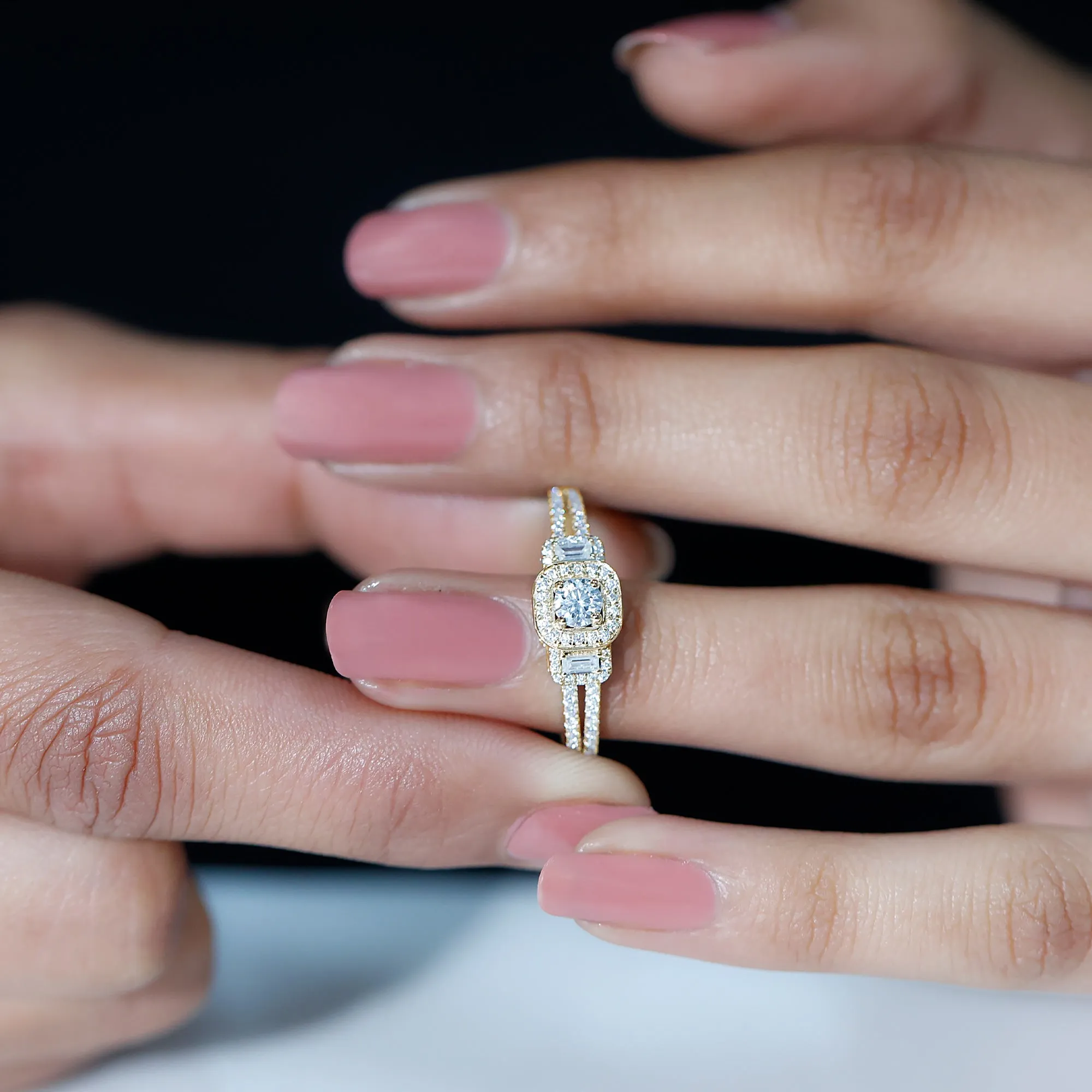 3/4 CT Moissanite Split Shank Engagement Ring