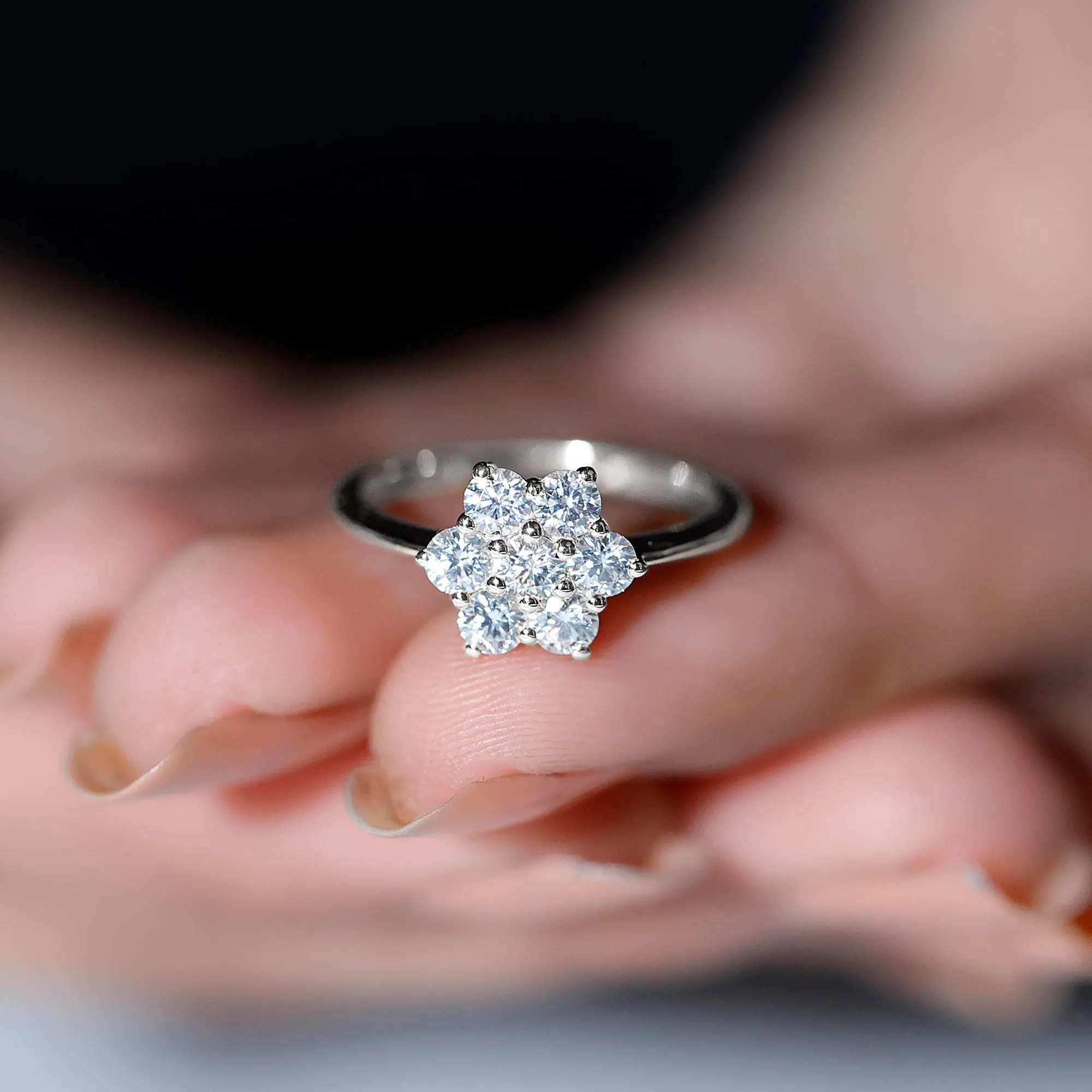 3/4 CT Round Shape Moissanite Cluster Flower Ring