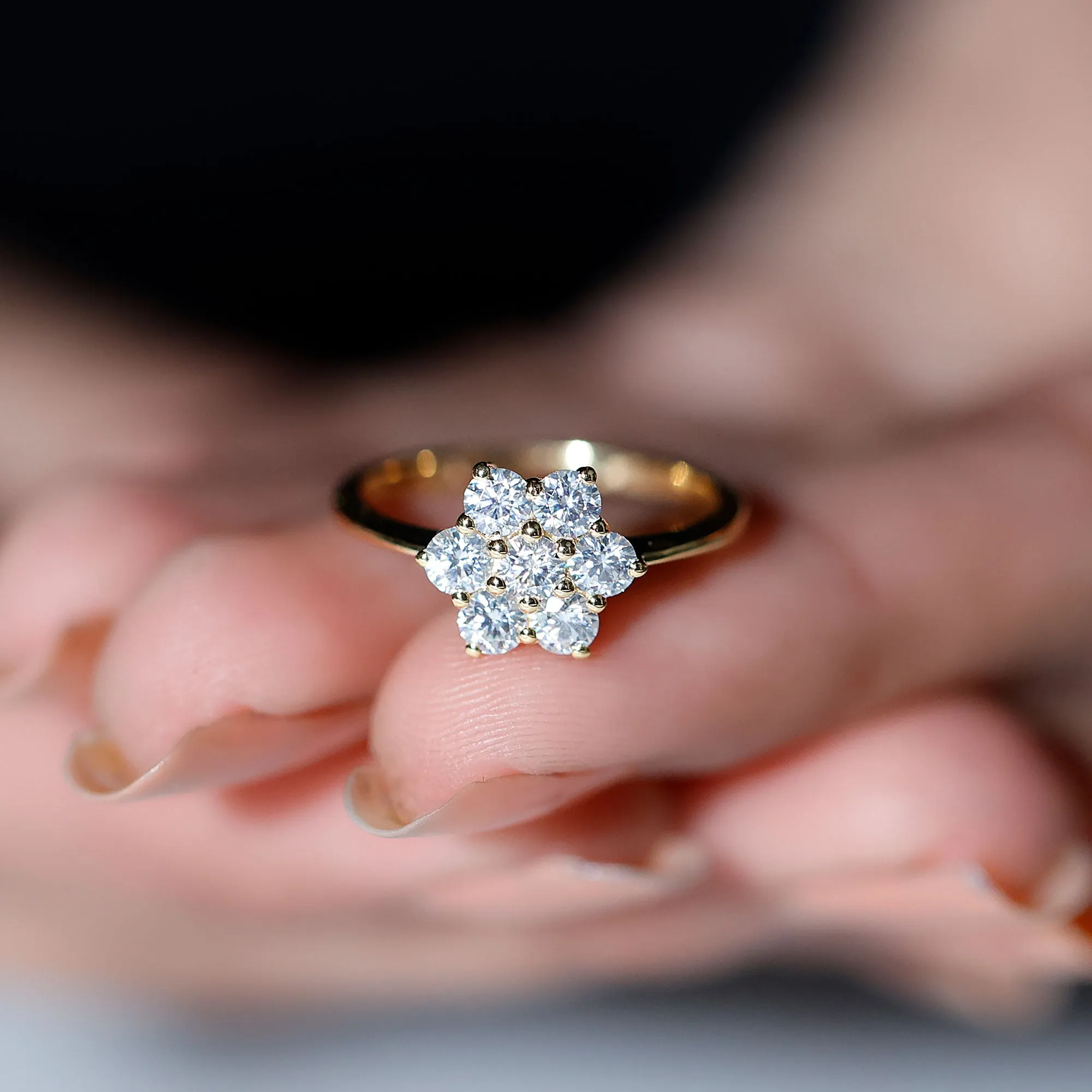 3/4 CT Round Shape Moissanite Cluster Flower Ring