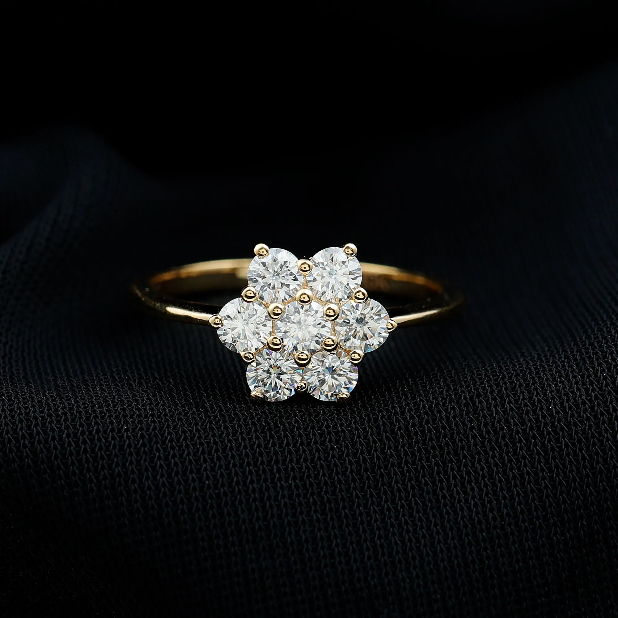 3/4 CT Round Shape Moissanite Cluster Flower Ring