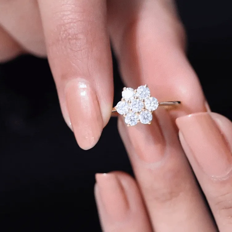 3/4 CT Round Shape Moissanite Cluster Flower Ring