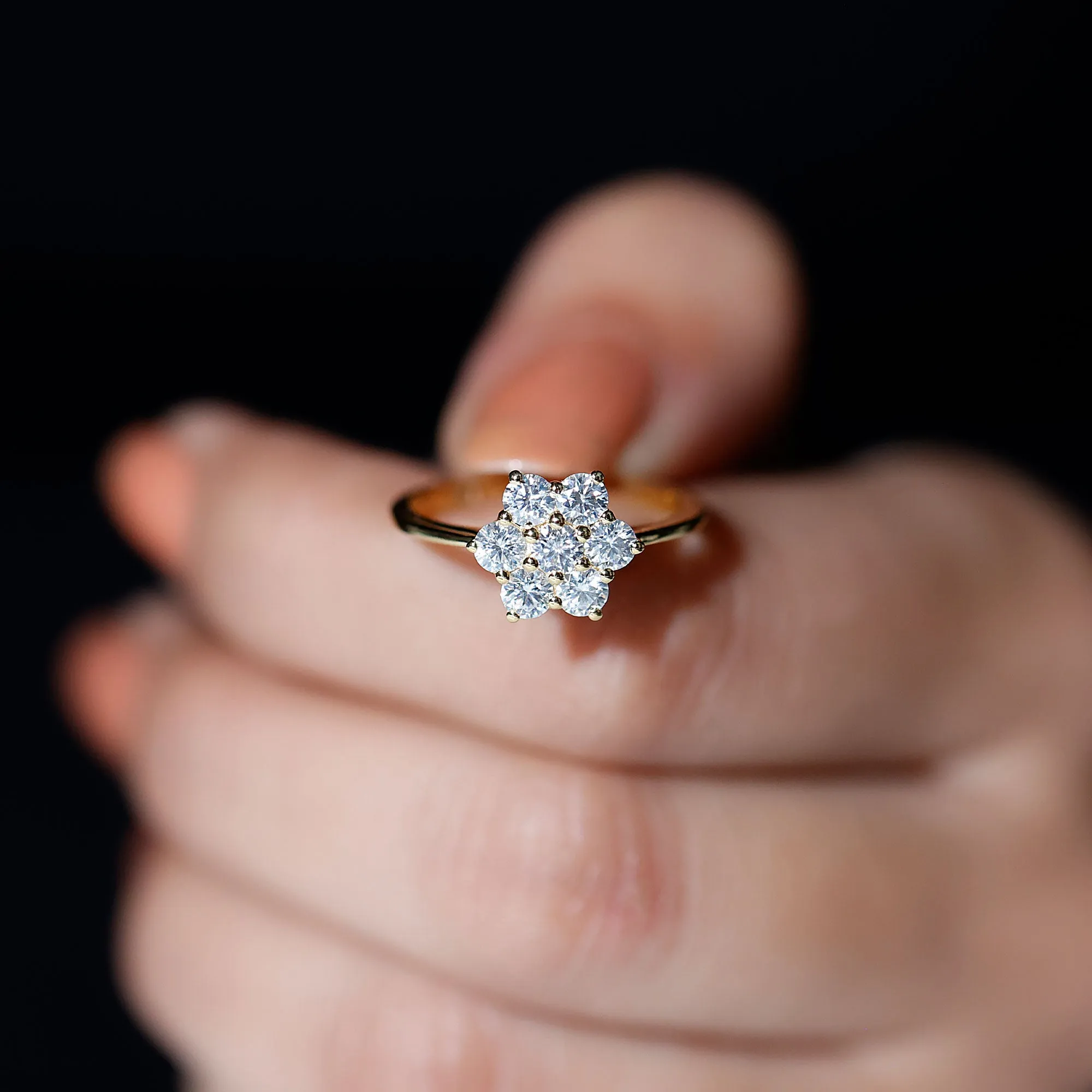 3/4 CT Round Shape Moissanite Cluster Flower Ring