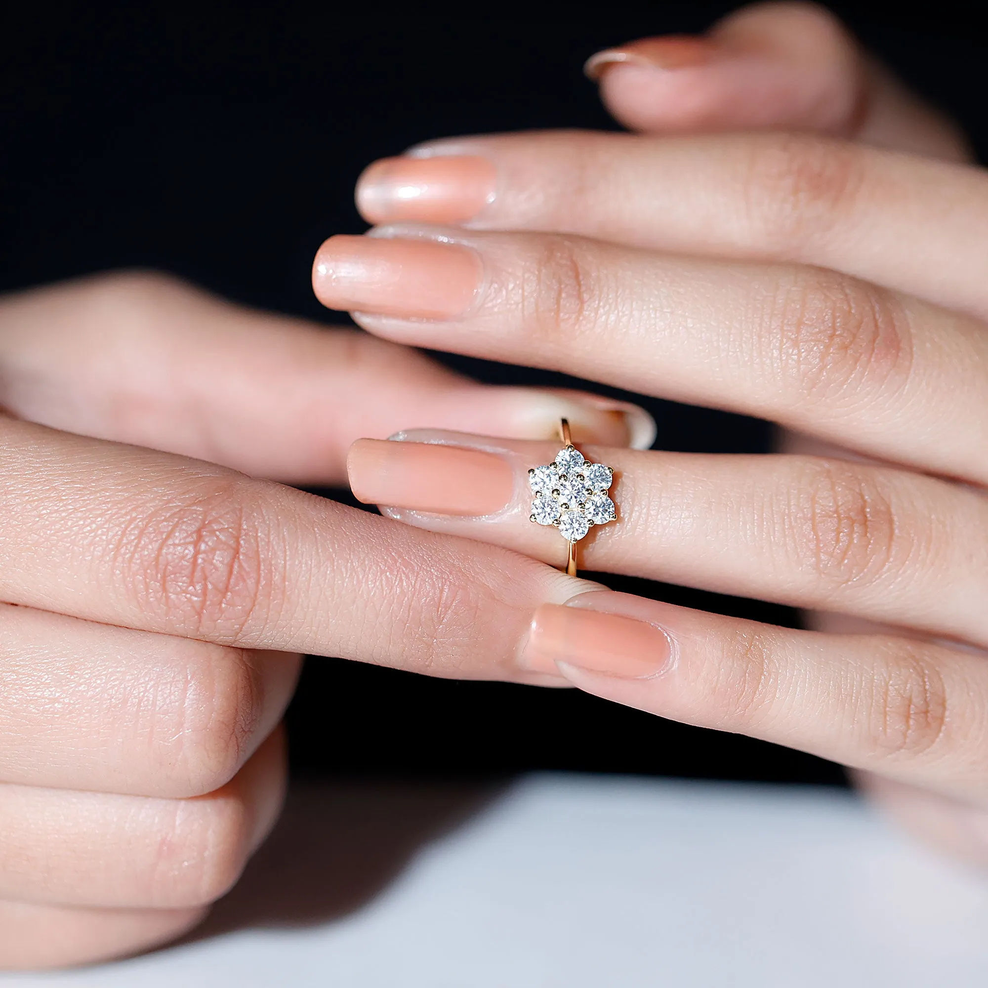 3/4 CT Round Shape Moissanite Cluster Flower Ring