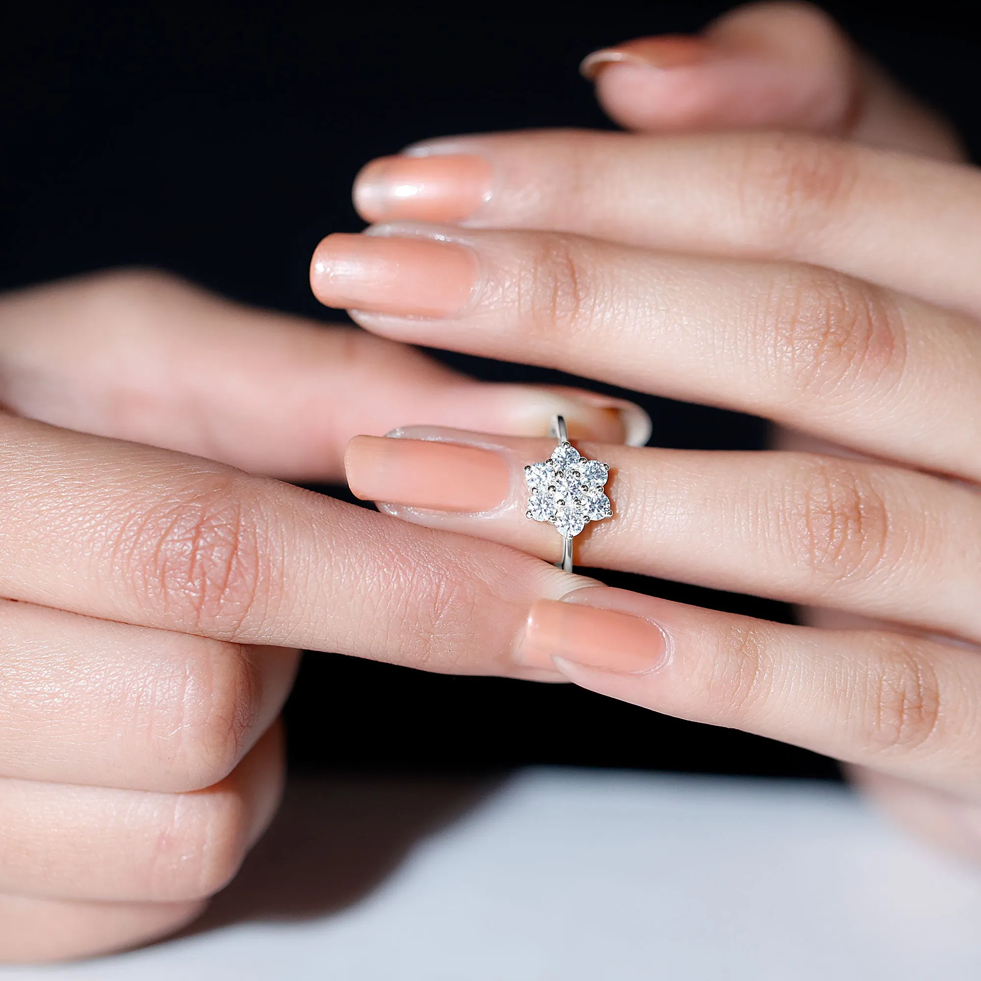 3/4 CT Round Shape Moissanite Cluster Flower Ring