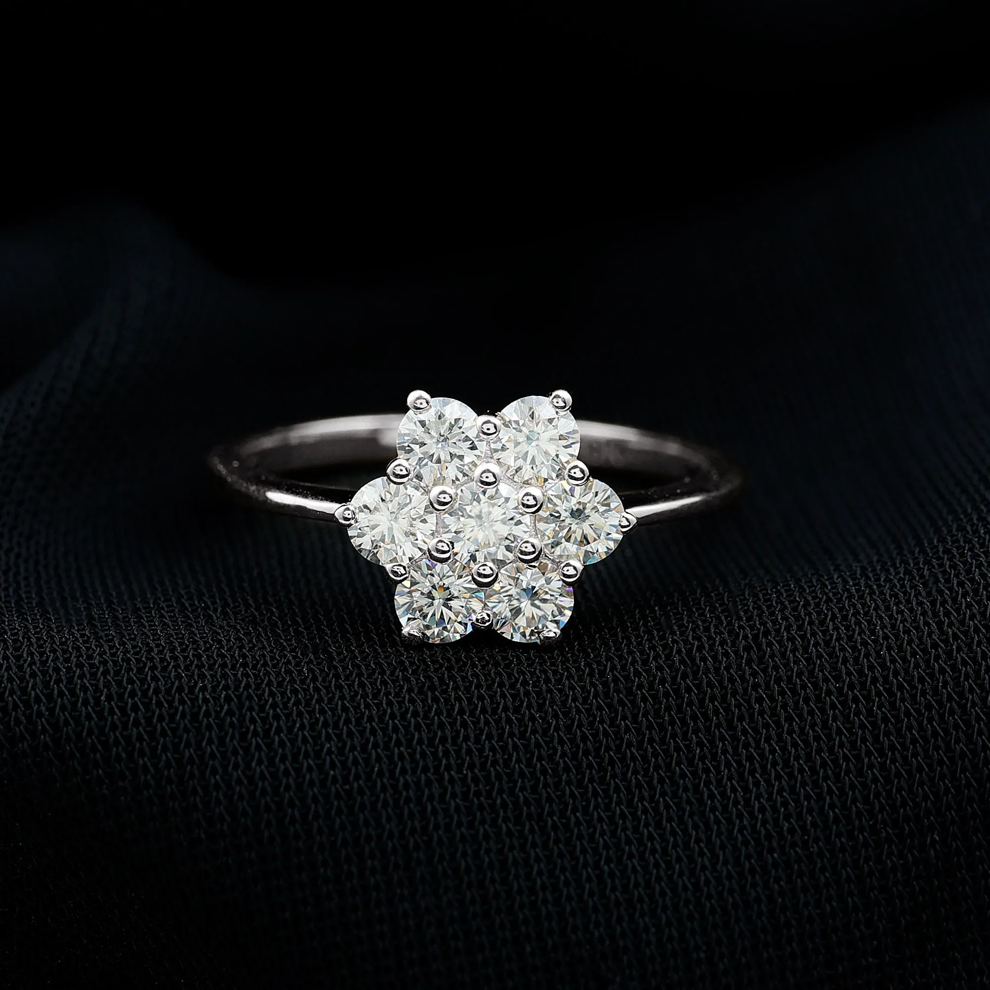 3/4 CT Round Shape Moissanite Cluster Flower Ring