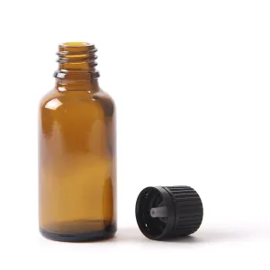 50ml Amber Glass Boston Round Bottle With Tamper Evident Cap (Black or White)