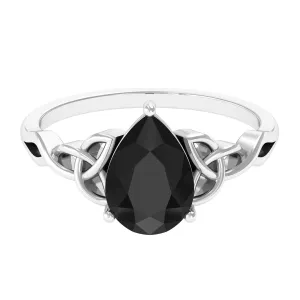 5X7 MM Pear Black Onyx Solitaire Celtic Ring with Diamond