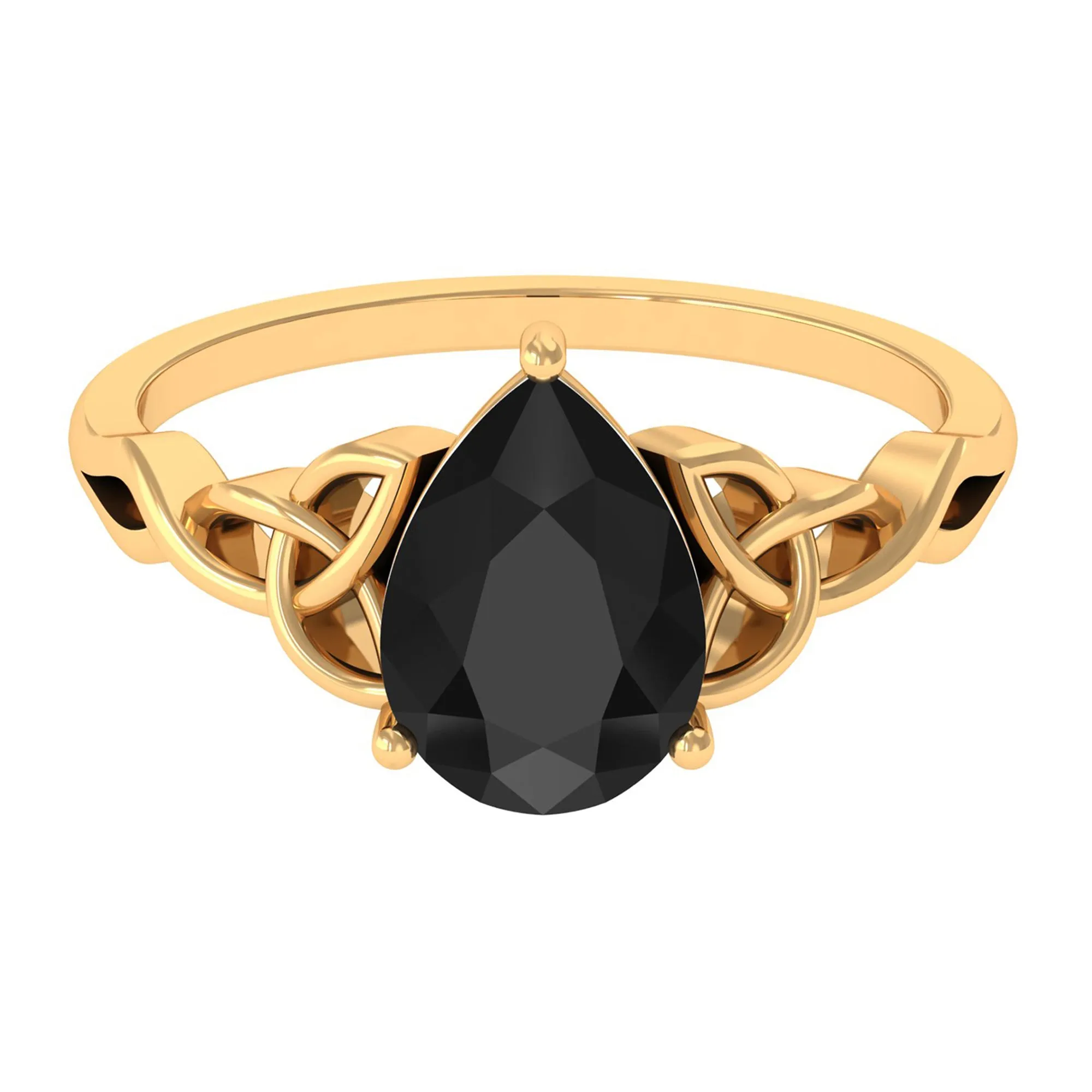 5X7 MM Pear Black Onyx Solitaire Celtic Ring with Diamond