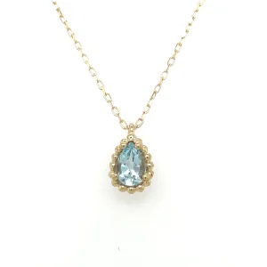 9ct Yellow Gold Pear Cut Blue Topaz Necklace with Dotted Edge