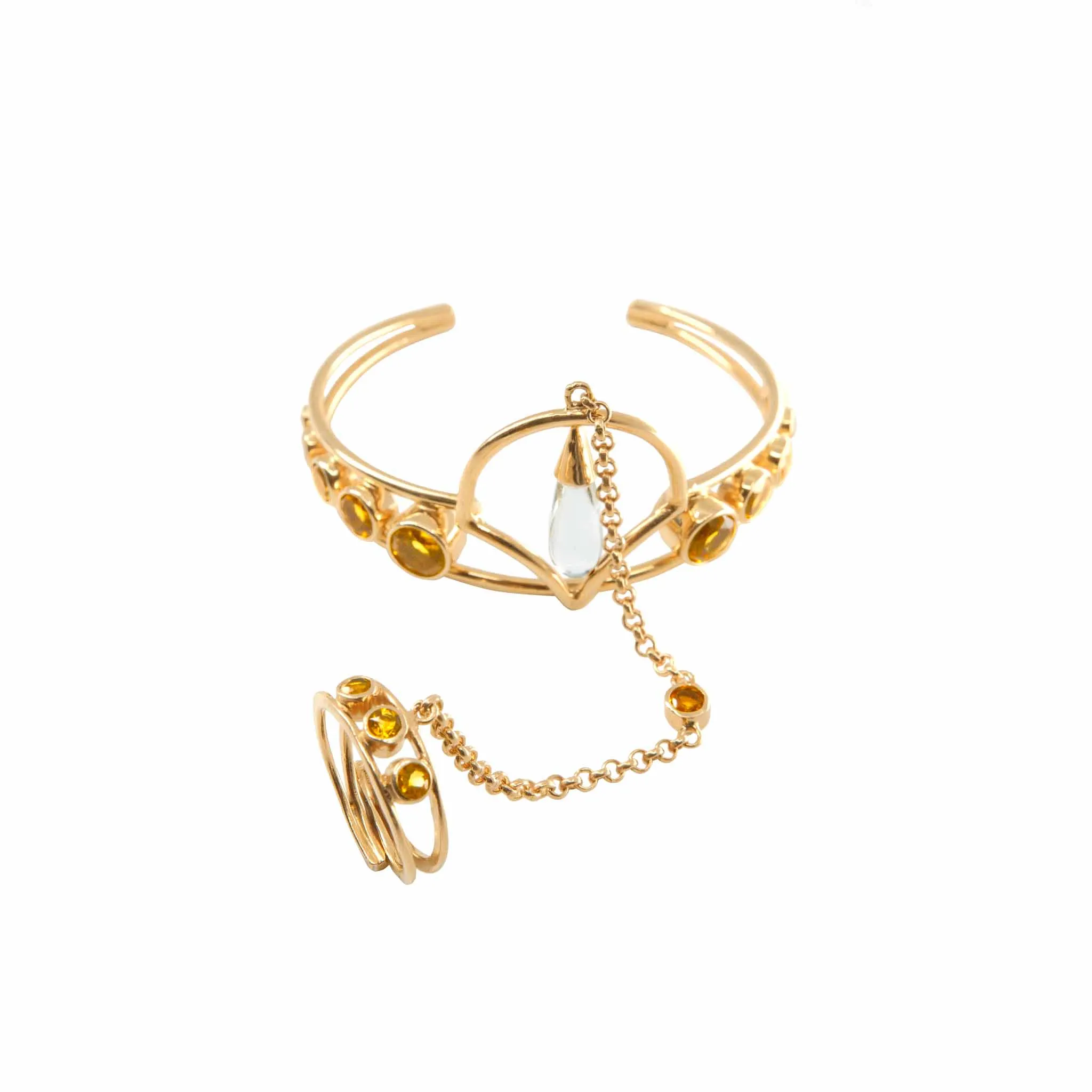 Abundance Flow Hand Chain – Sterling Silver & Gold-Plated with Crystal & Citrine