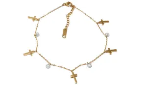Adjustable Cross & Crystal Anklet