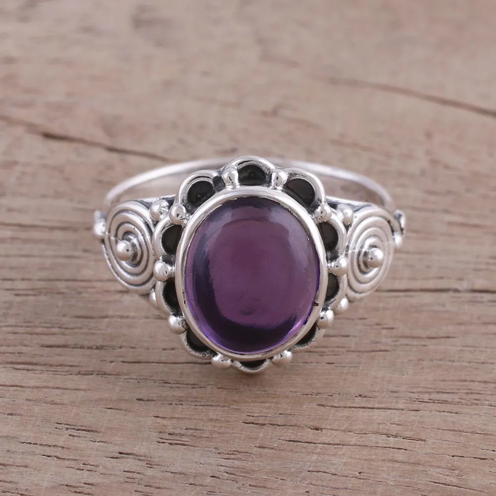 Amethyst and Sterling Silver Cocktail Ring from India - Purple Rapture | NOVICA