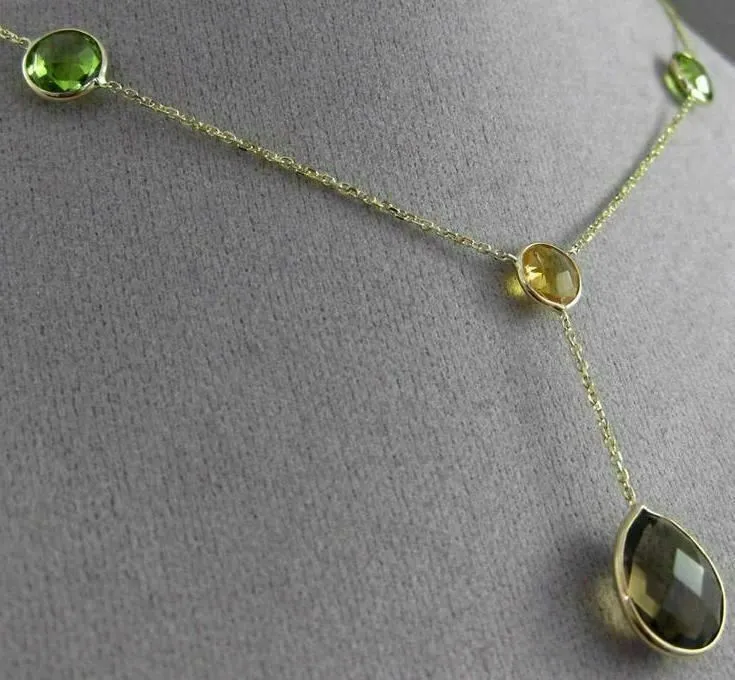 ANTIQUE 13.0CTW AAA MULTI COLOR GEM BY THE YARD 14KT YELLOW GOLD LARIAT NECKLACE
