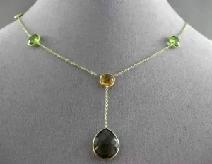 ANTIQUE 13.0CTW AAA MULTI COLOR GEM BY THE YARD 14KT YELLOW GOLD LARIAT NECKLACE