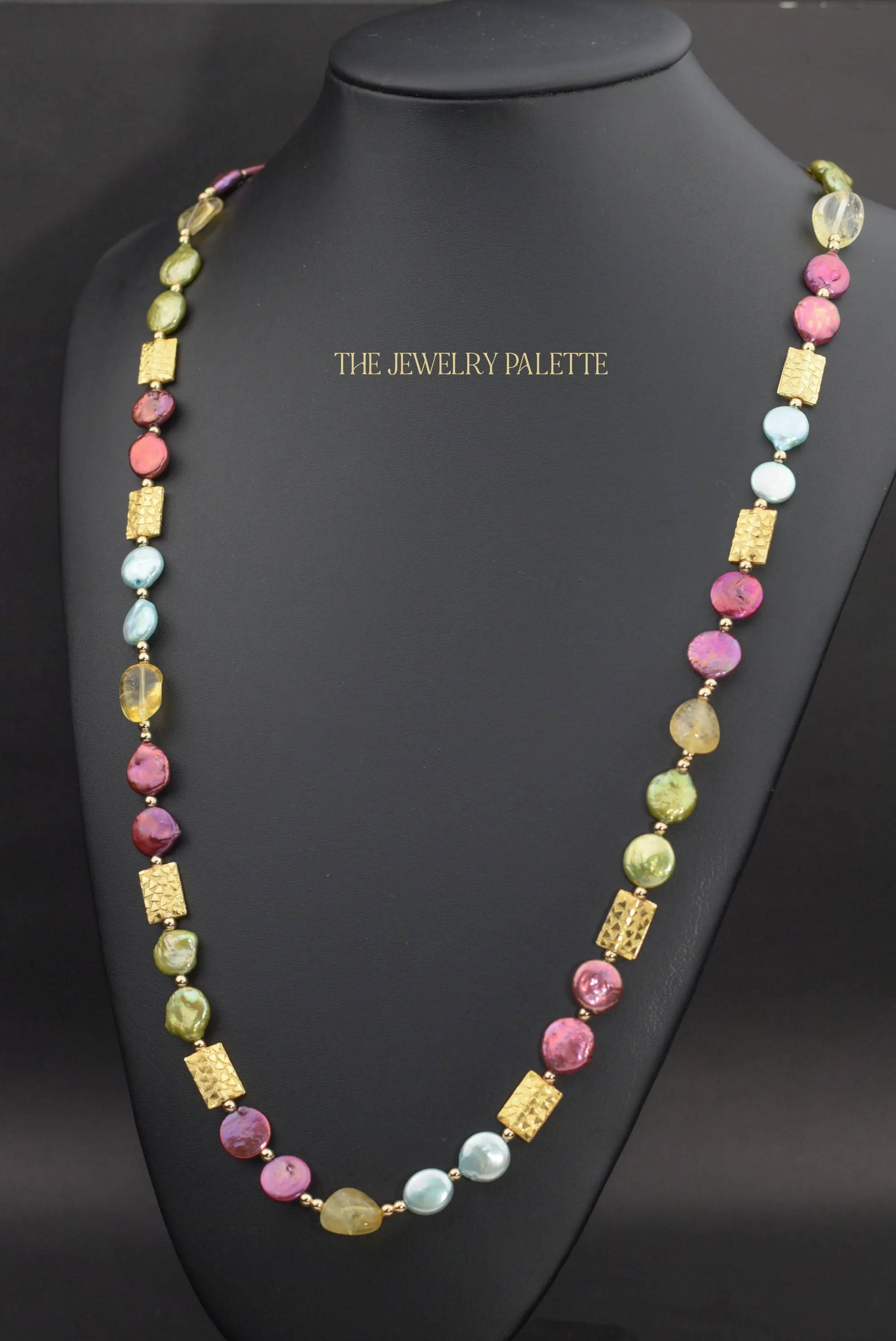 Aria multicolor coin pearls and citrine necklace