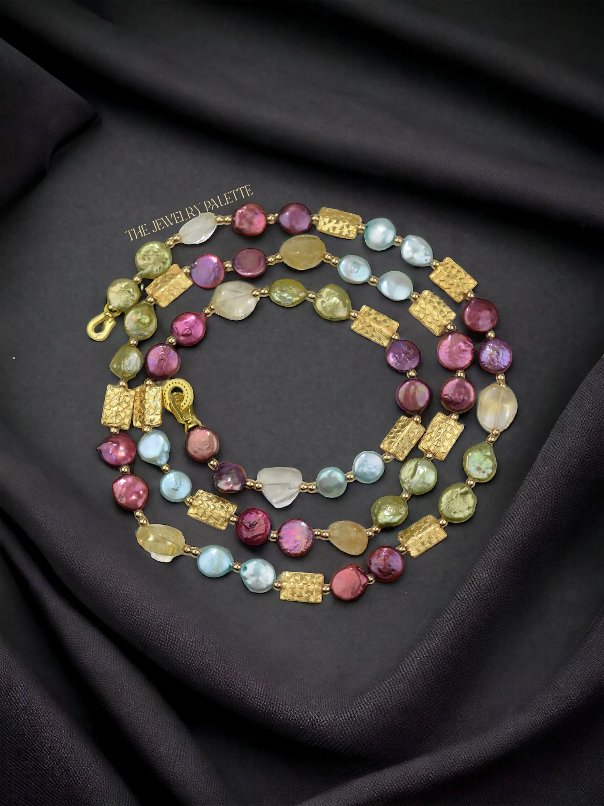 Aria multicolor coin pearls and citrine necklace