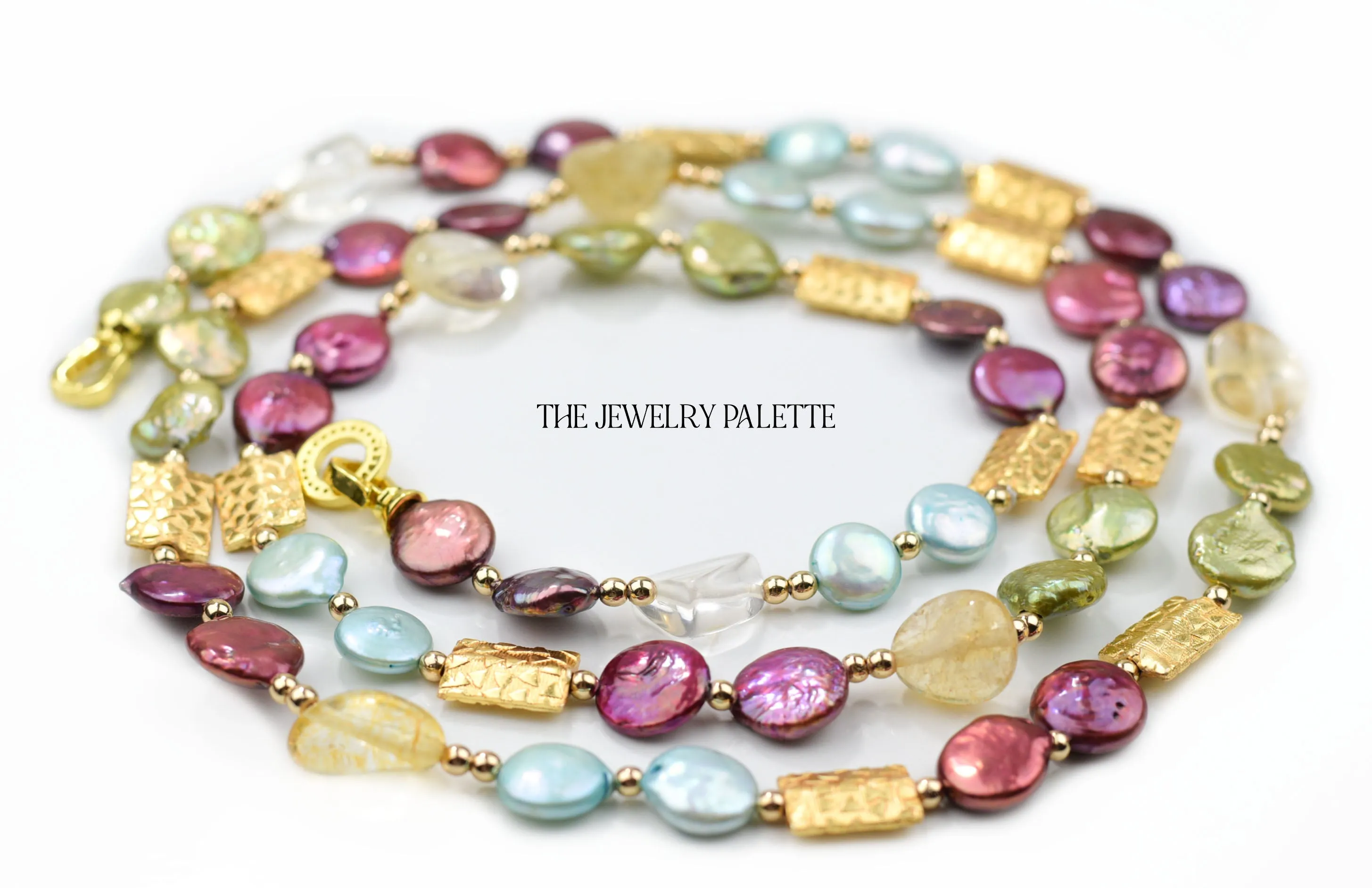 Aria multicolor coin pearls and citrine necklace