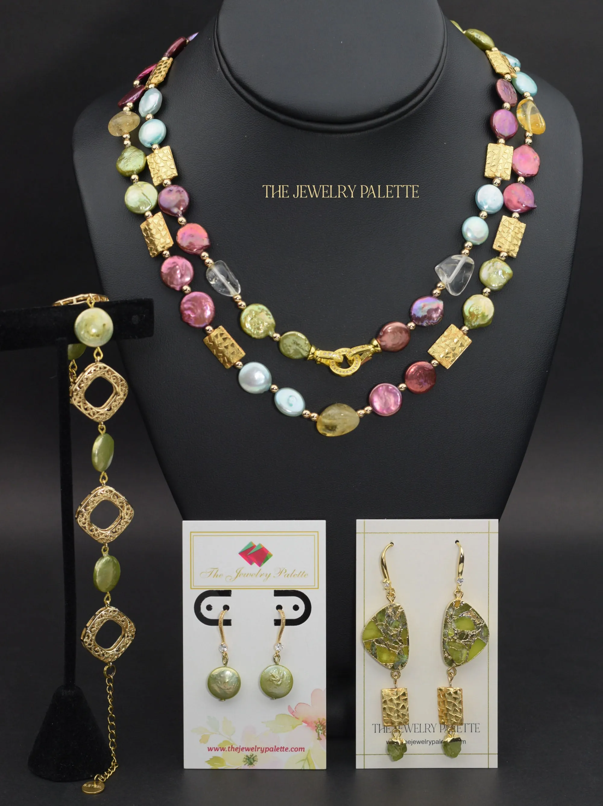 Aria multicolor coin pearls and citrine necklace