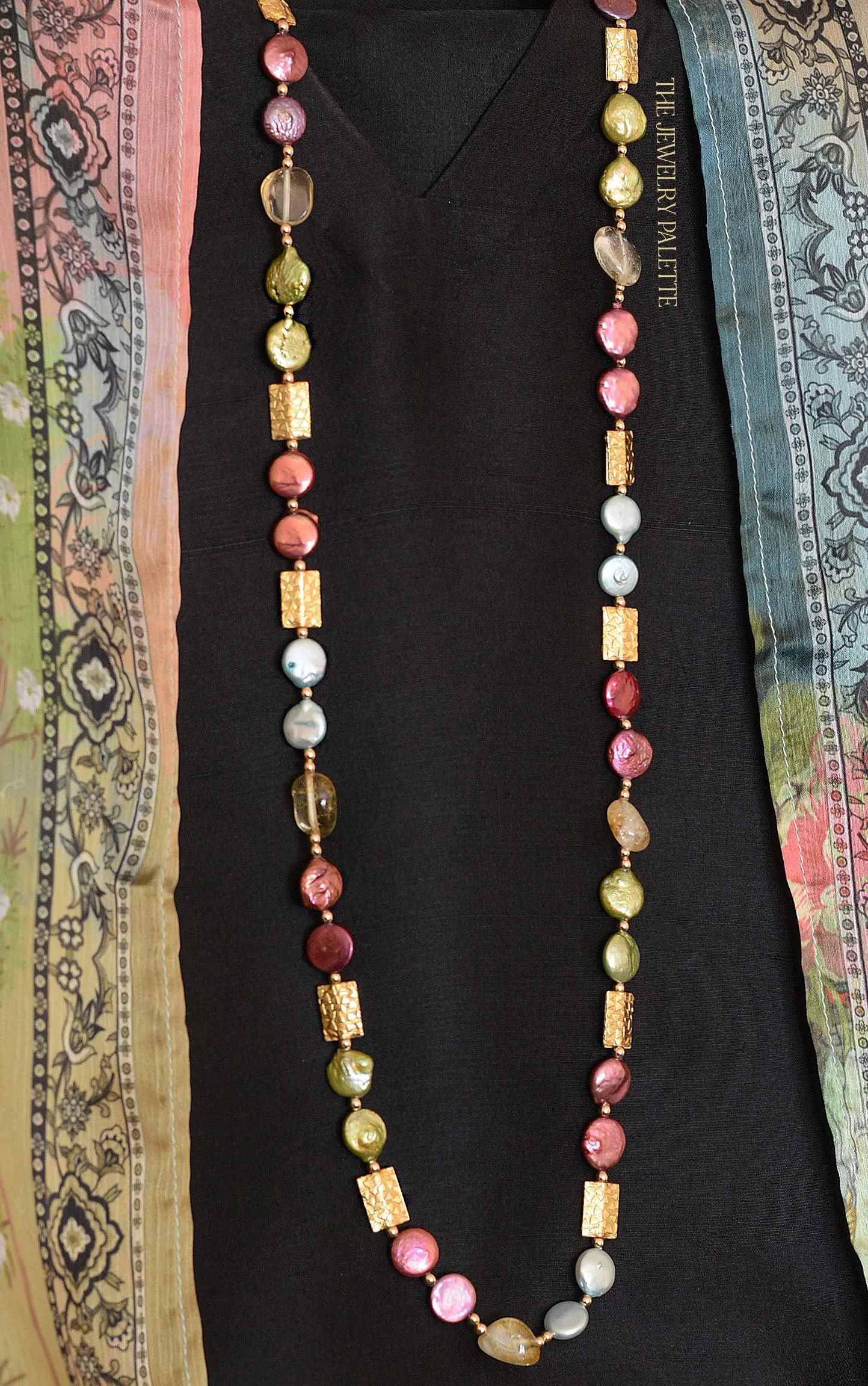 Aria multicolor coin pearls and citrine necklace