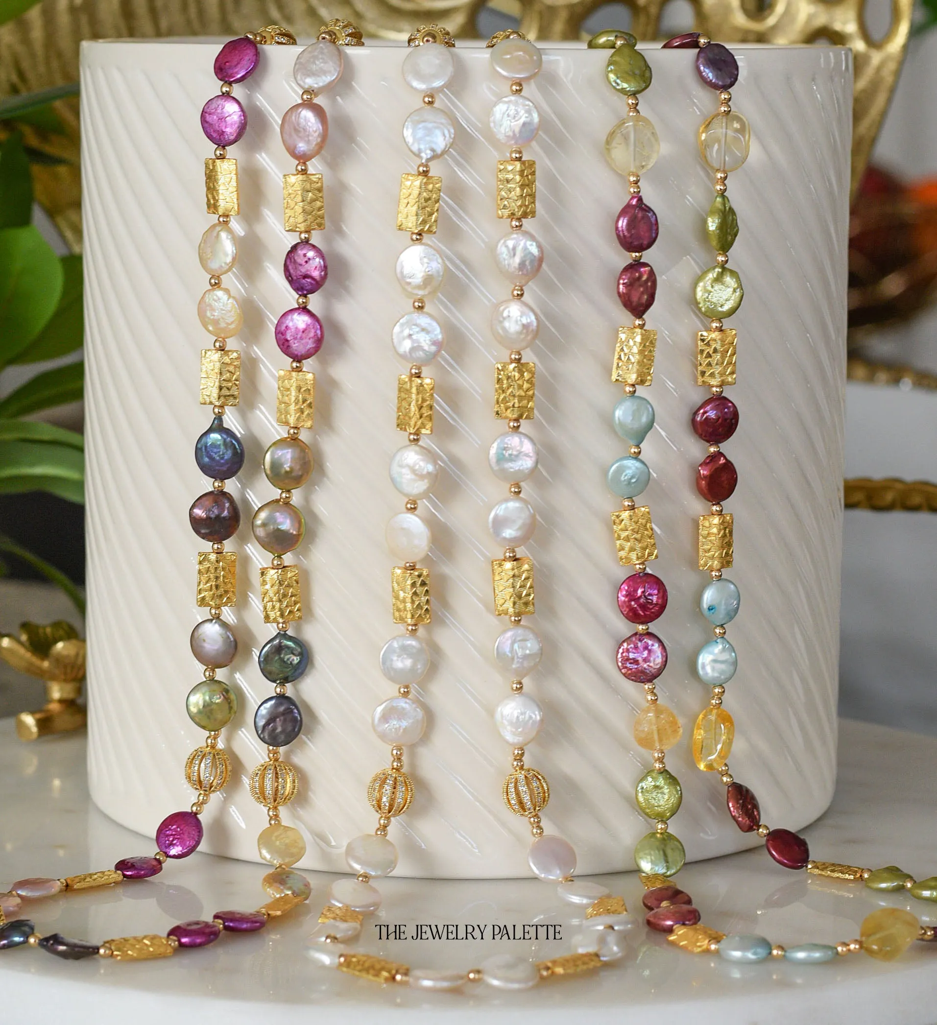 Aria multicolor coin pearls and citrine necklace