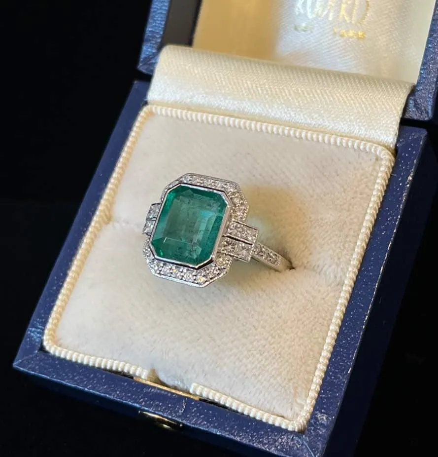 Art Deco Style 3.80ct Emerald and Diamond Ring