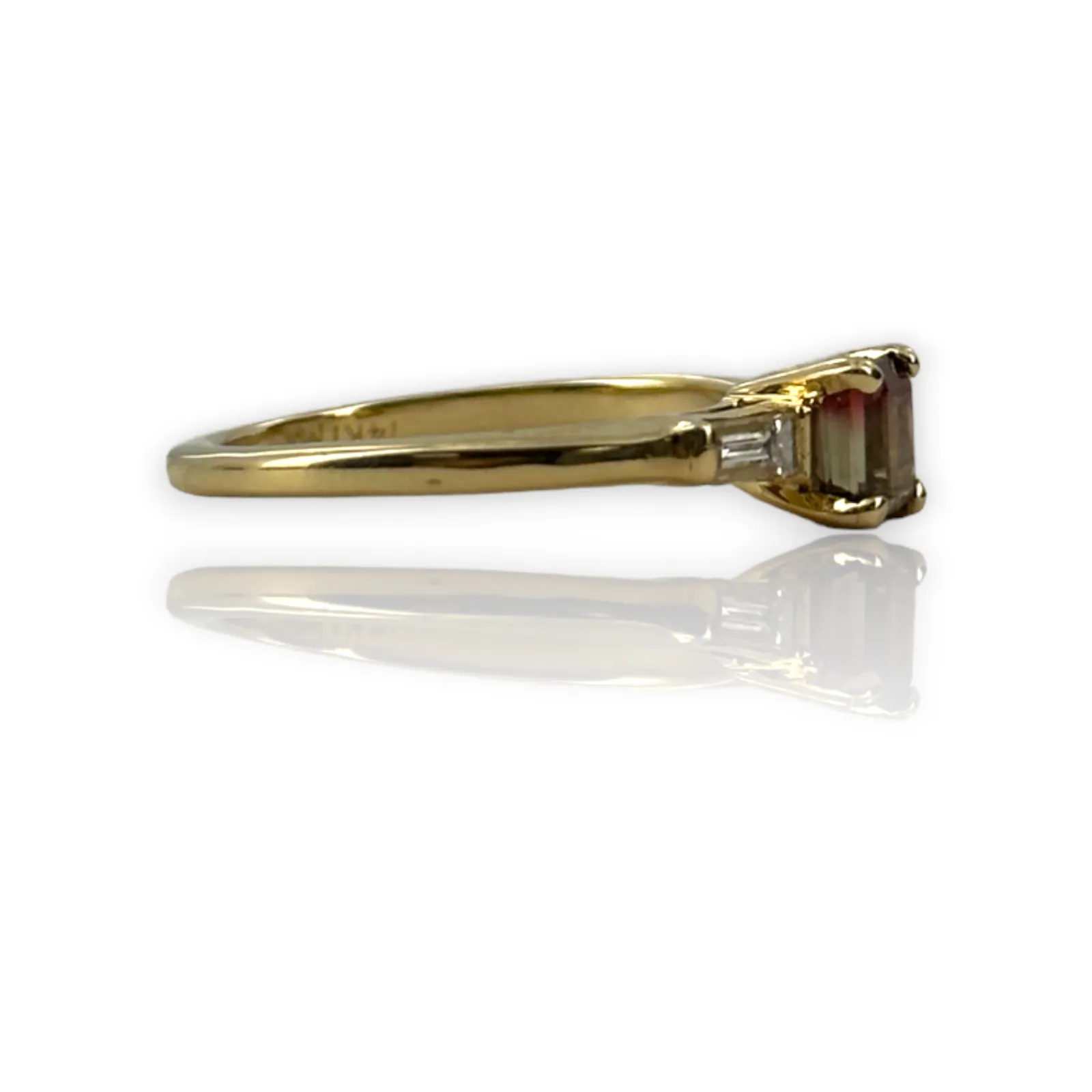 Bi-Color Tourmaline Emerald Cut Cocktail 14k 585 Yellow Gold Ring Size 5.5
