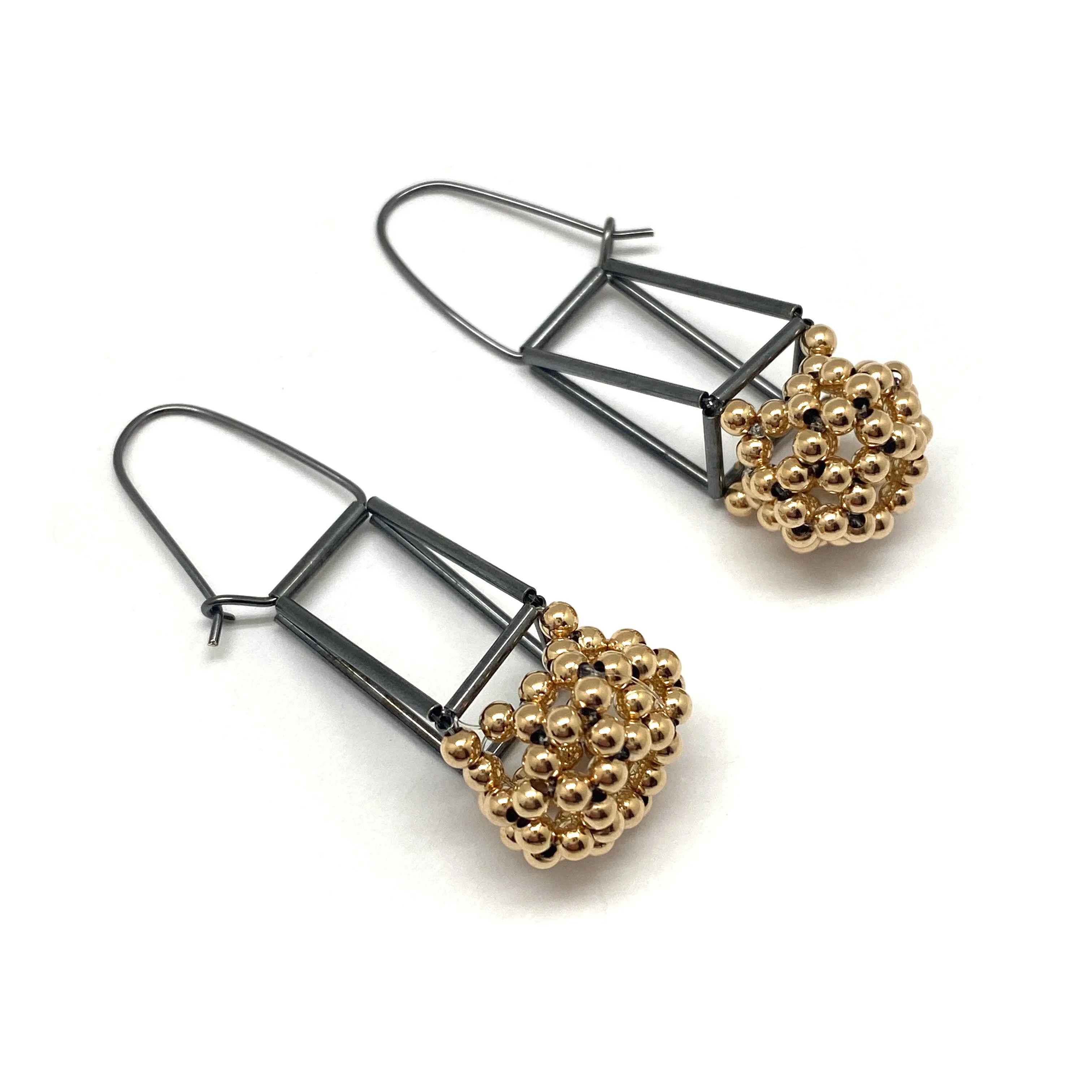 Black and Gold Bead Dangle Earrings