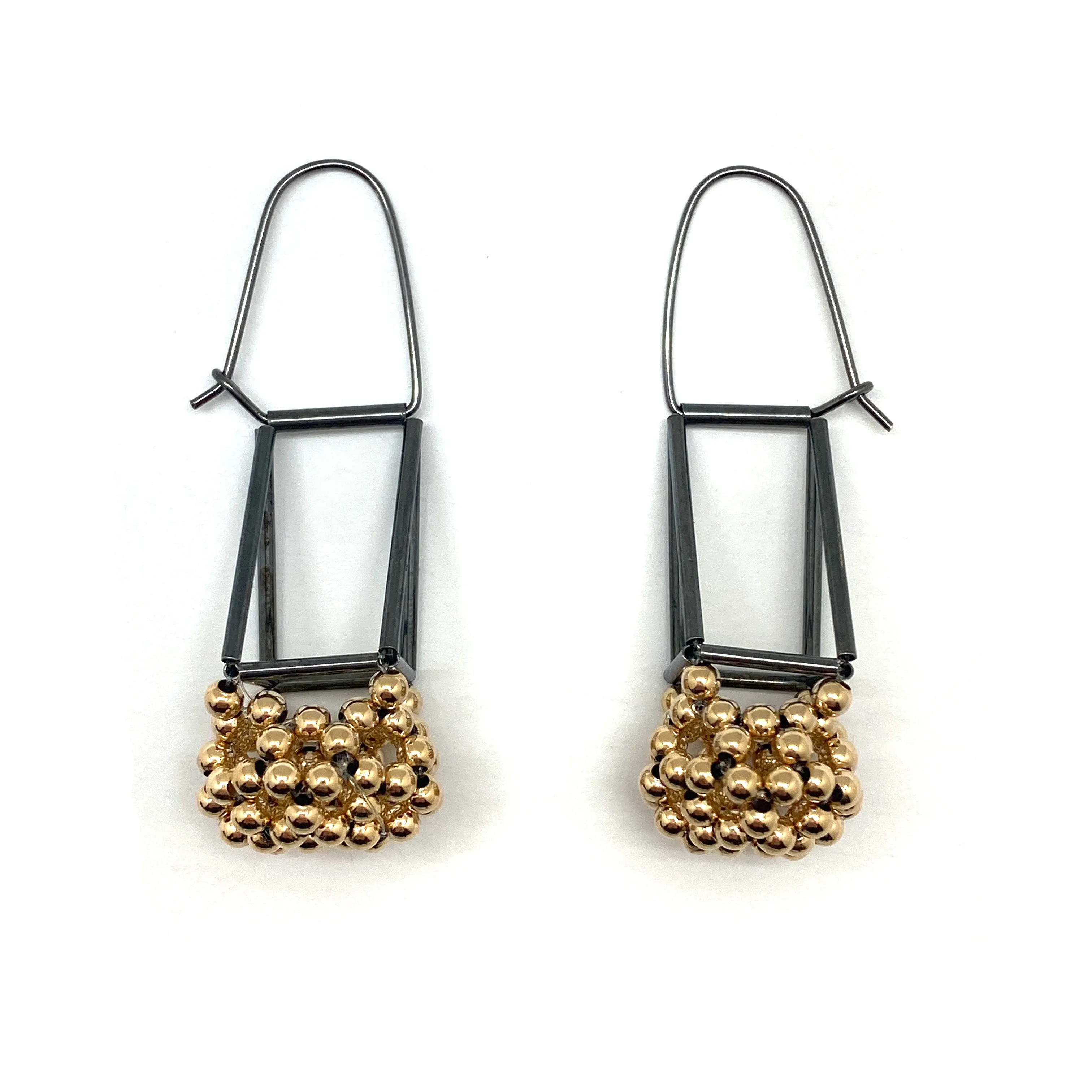 Black and Gold Bead Dangle Earrings