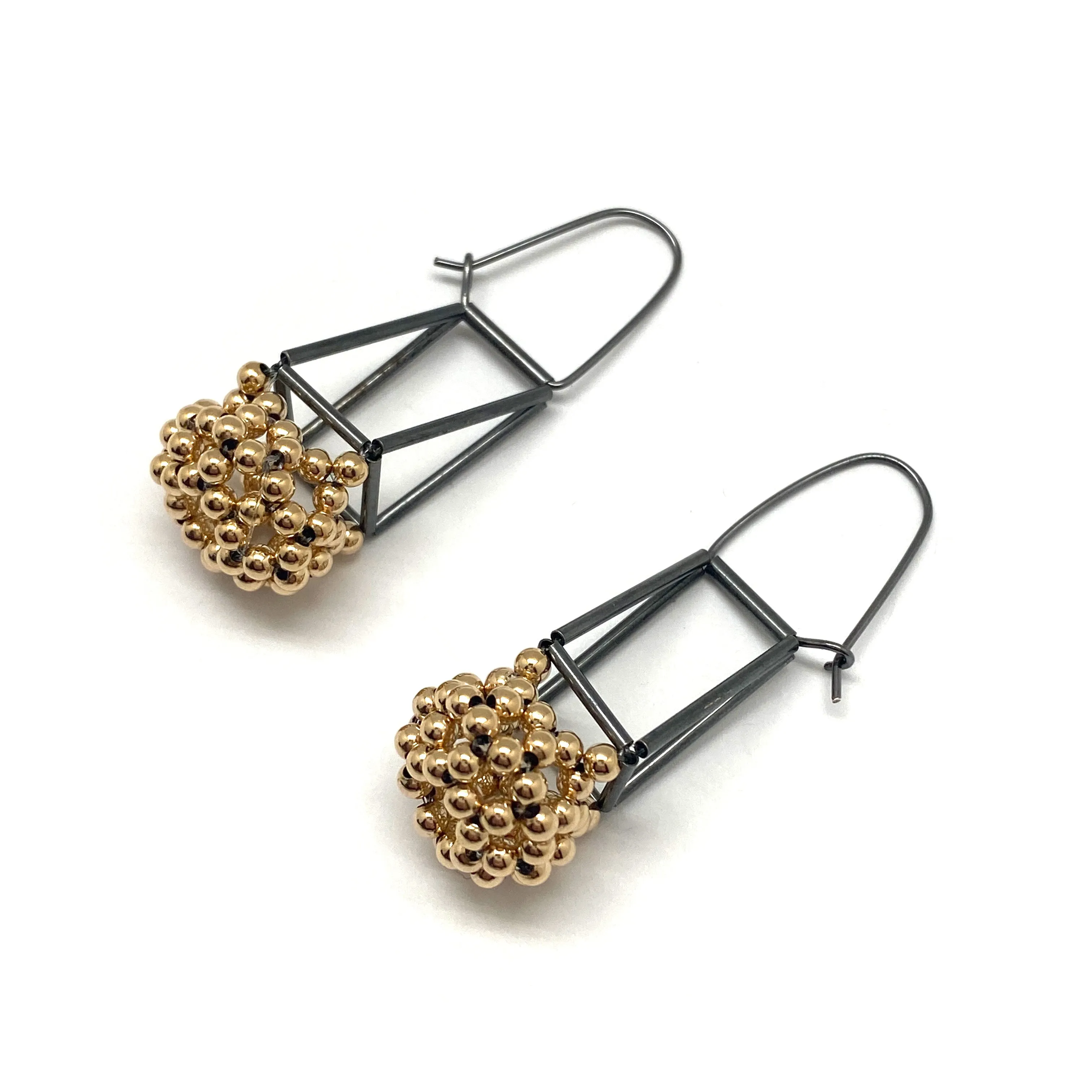 Black and Gold Bead Dangle Earrings
